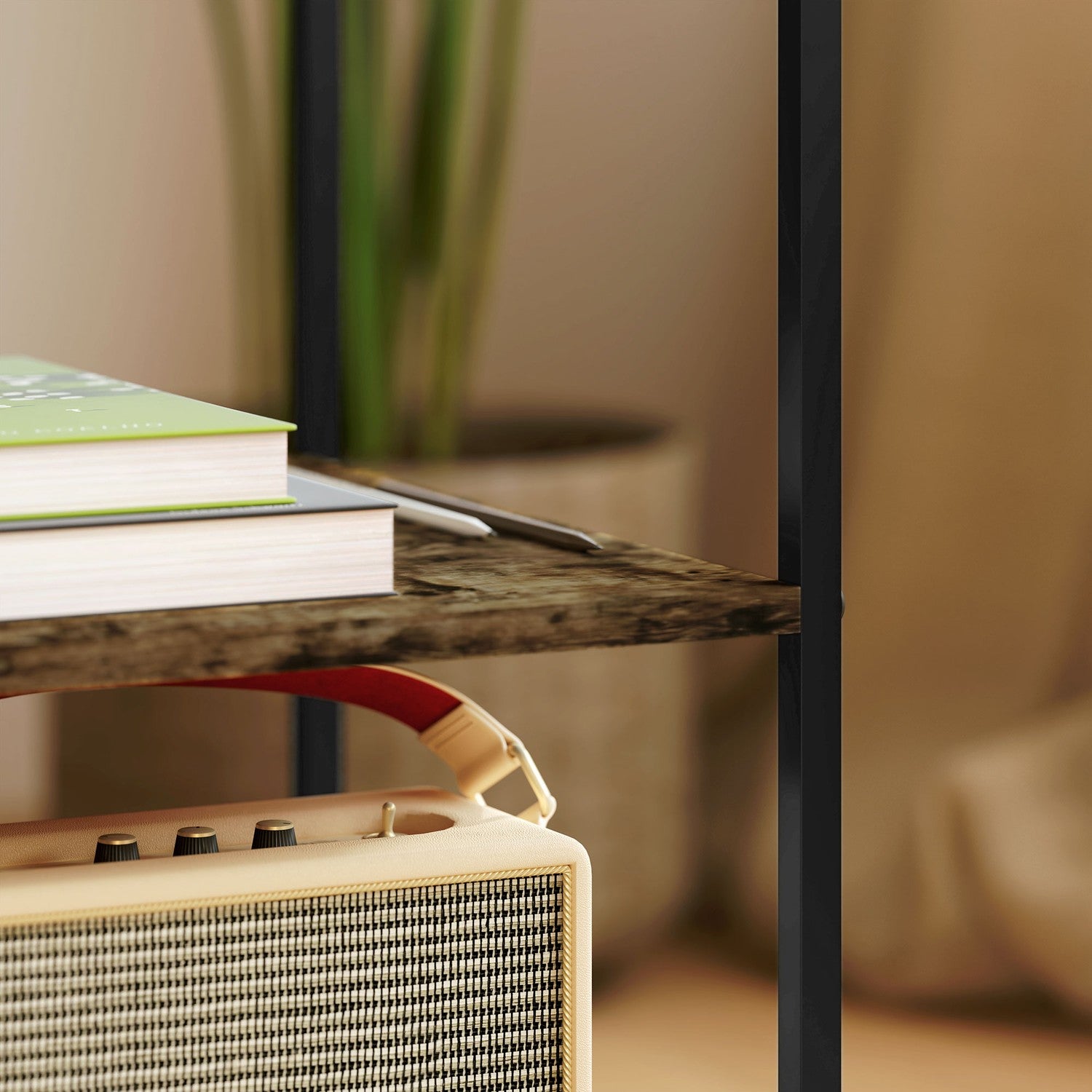 Rustikt brunt 3-vånings soffbord i glas - set om 2