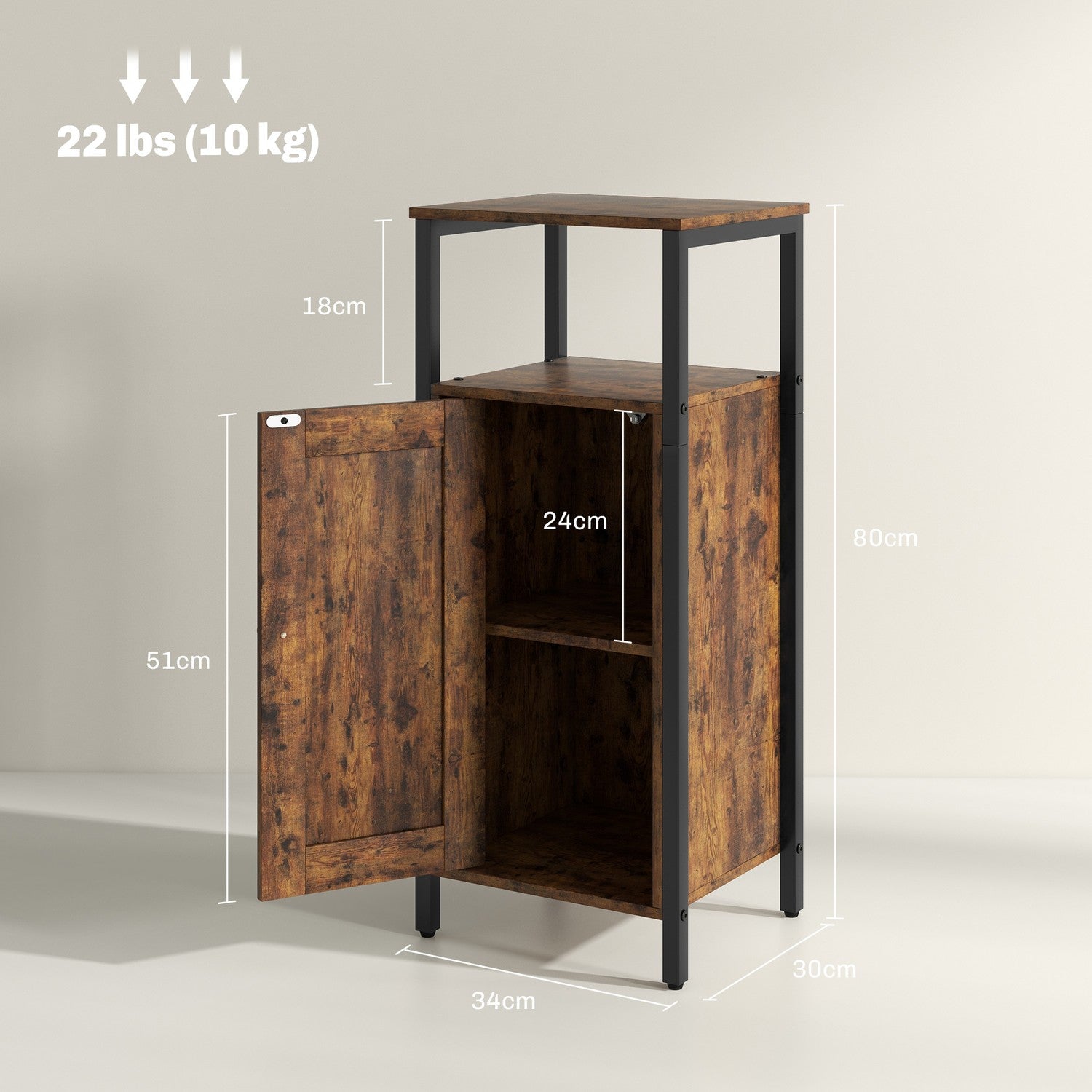 Rustikt brunt industrisoffbord, justerbar hylla