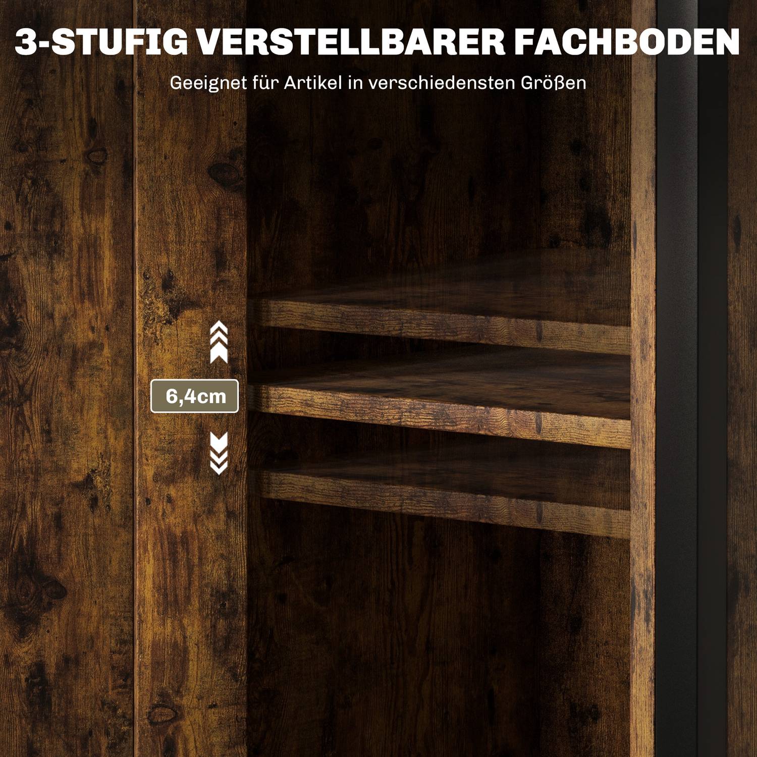 Rustikt brunt industrisoffbord, justerbar hylla