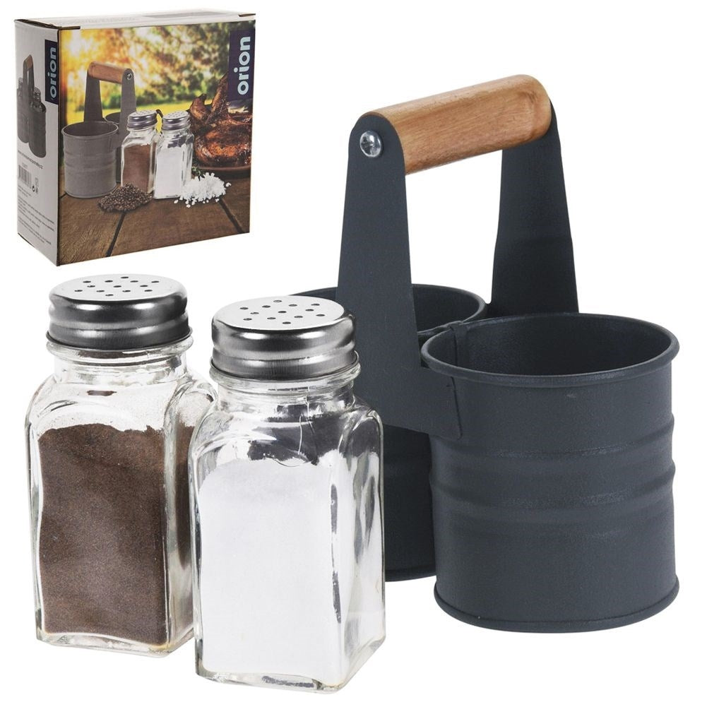 Salt- och Pepparkar i Glas med Metallställning