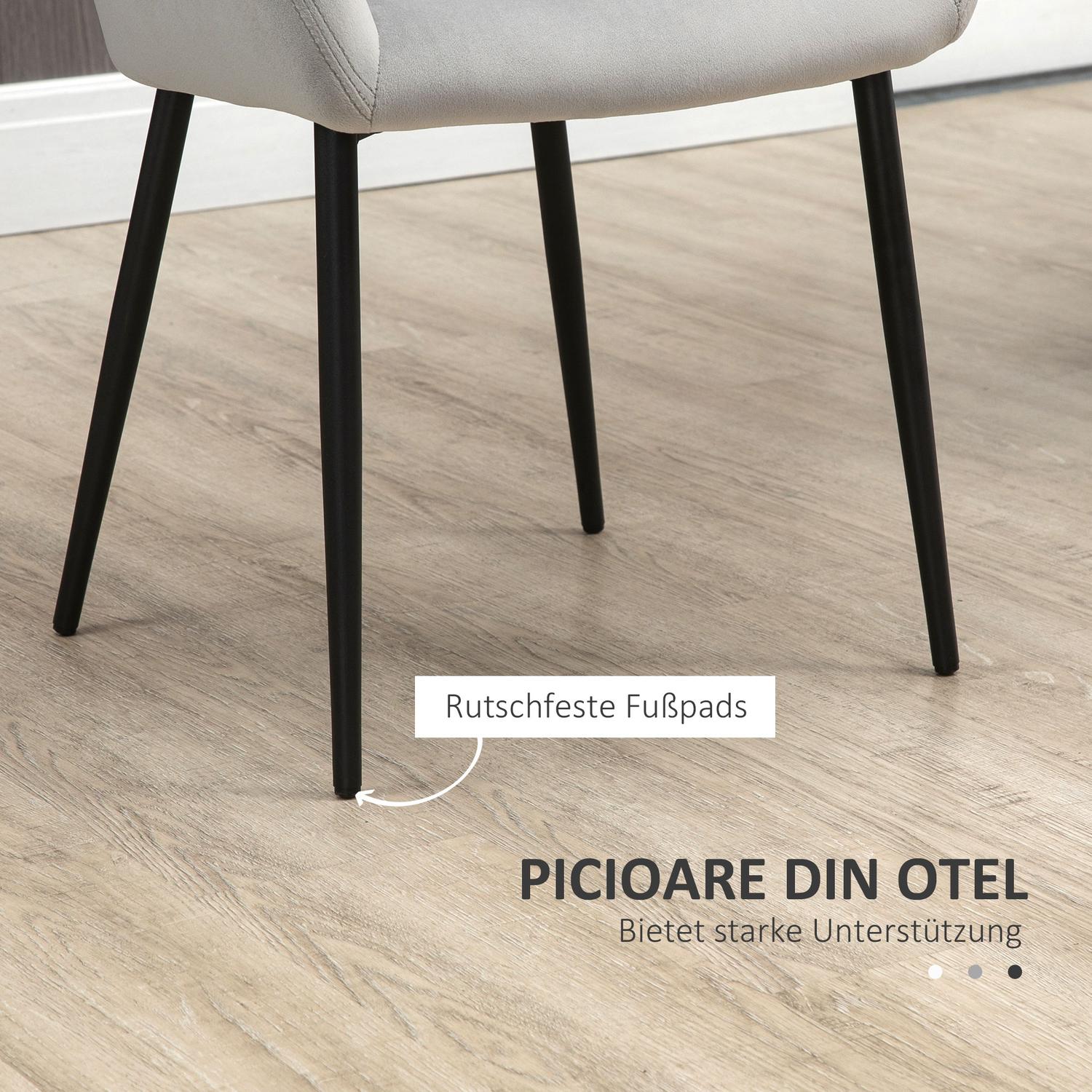 Sammetsklädda matstolar, set om 2, ljusgrå