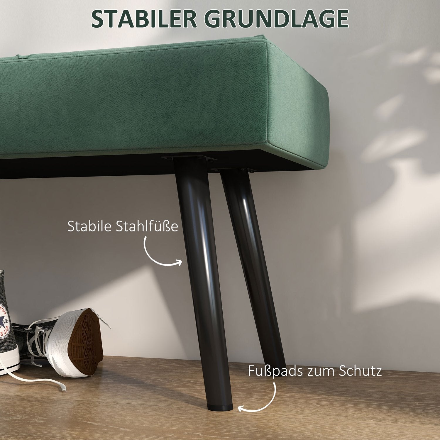 Sammetsklädd bänk, X-mönster, 100x36x45 cm, grön