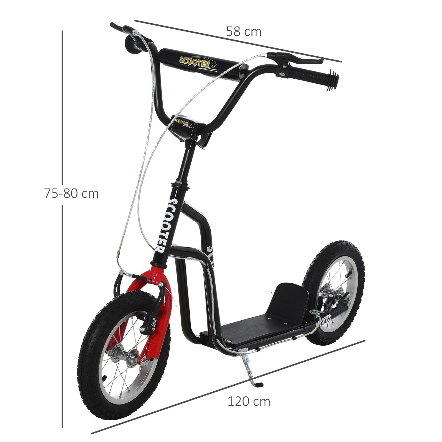 Scooter Barnskoter City Scooter Från 5 År Kickboard Med Pneumatiska Däck 12 Tum Från 5 År Svart 120 X 58 X 75-80 Cm