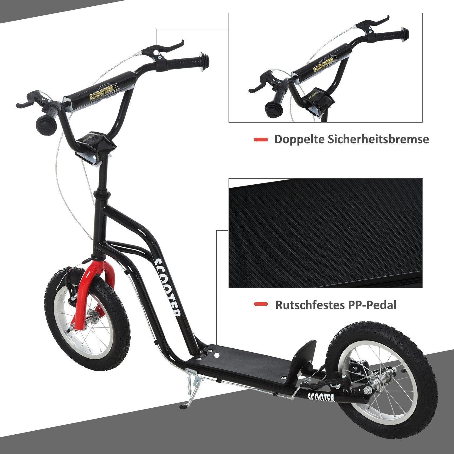 Scooter Barnskoter City Scooter Från 5 År Kickboard Med Pneumatiska Däck 12 Tum Från 5 År Svart 120 X 58 X 75-80 Cm