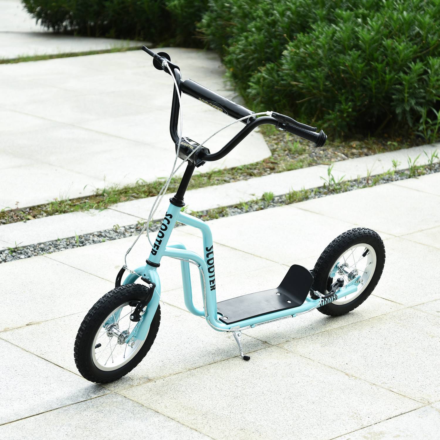 Scooter Kick Scooter Barnskoter City Scooter Kickboard Med Pneumatiska Däck 12 Tum, Från 5 År, Blå, 120X58X75-80Cm