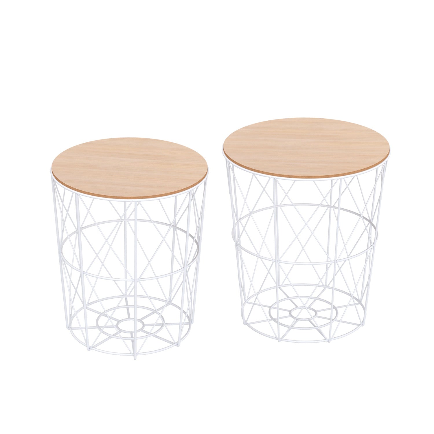 Set med 2 runda soffbord, naturlig & vit MDF, metall