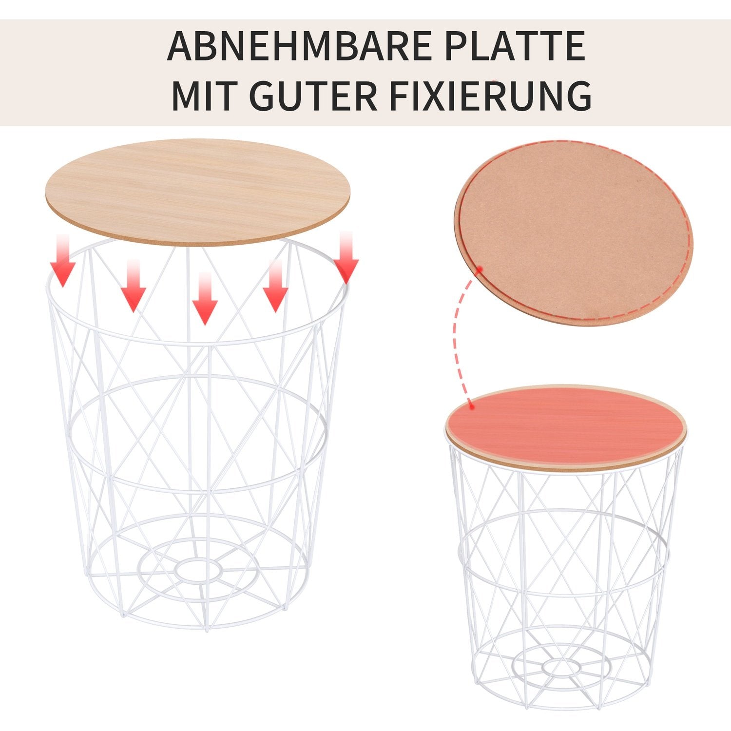 Set Med 2 Soffbord I Natur & Vit Sidobord 2-Delat, Mdf + Metall, För Vardagsrum & Sovrum, Ø40 X H45 Cm