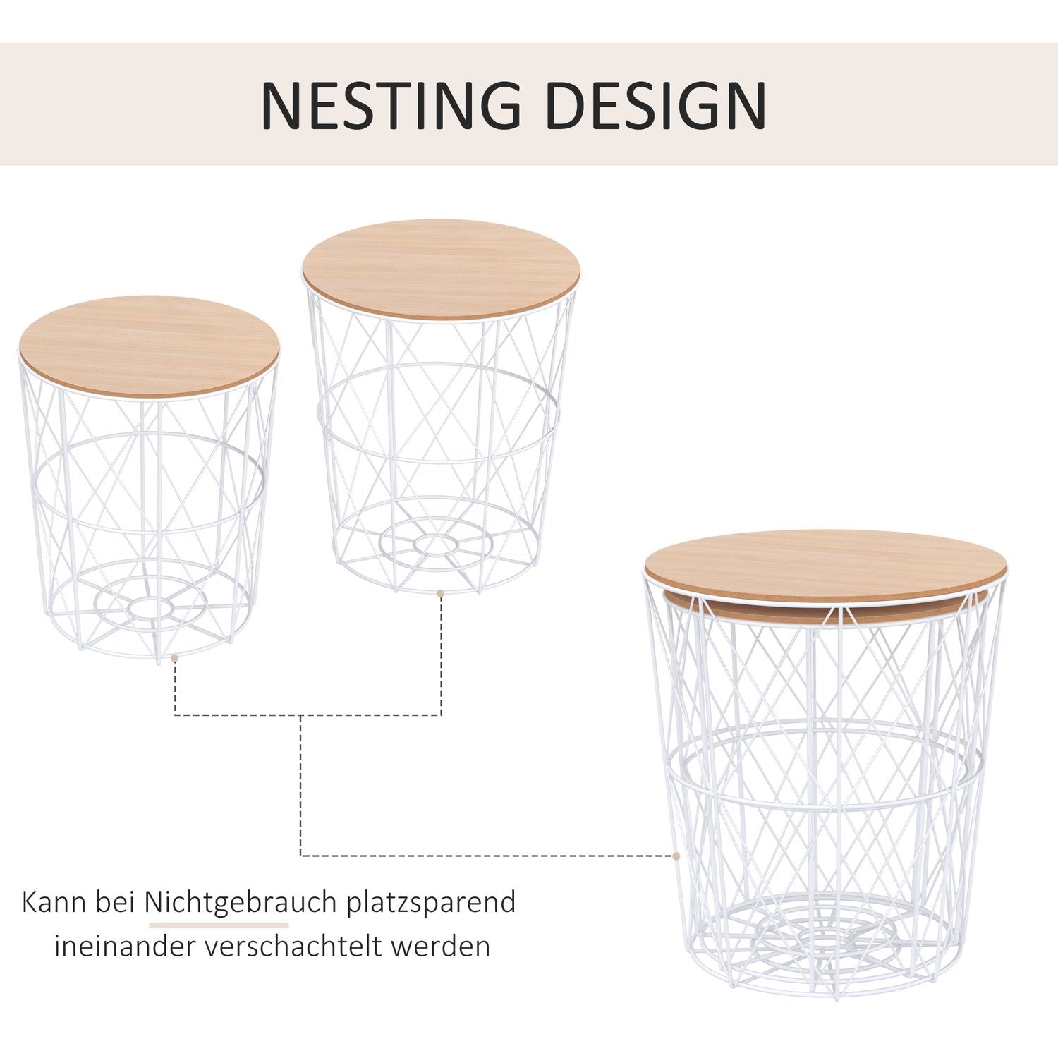 Set Med 2 Soffbord I Natur & Vit Sidobord 2-Delat, Mdf + Metall, För Vardagsrum & Sovrum, Ø40 X H45 Cm