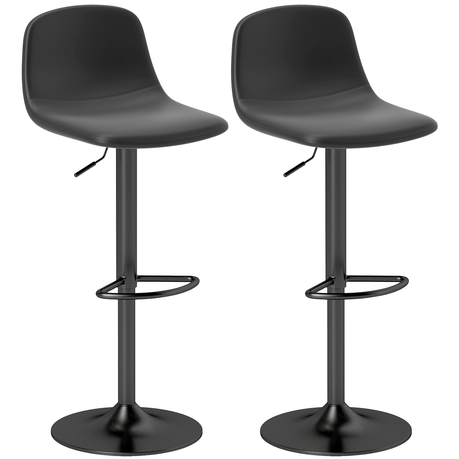 Set van 2 barkrukken, barkrukken met kunstleren bekleding, draaibaar, met rugleuning en voetensteun, metalen voet, zwart