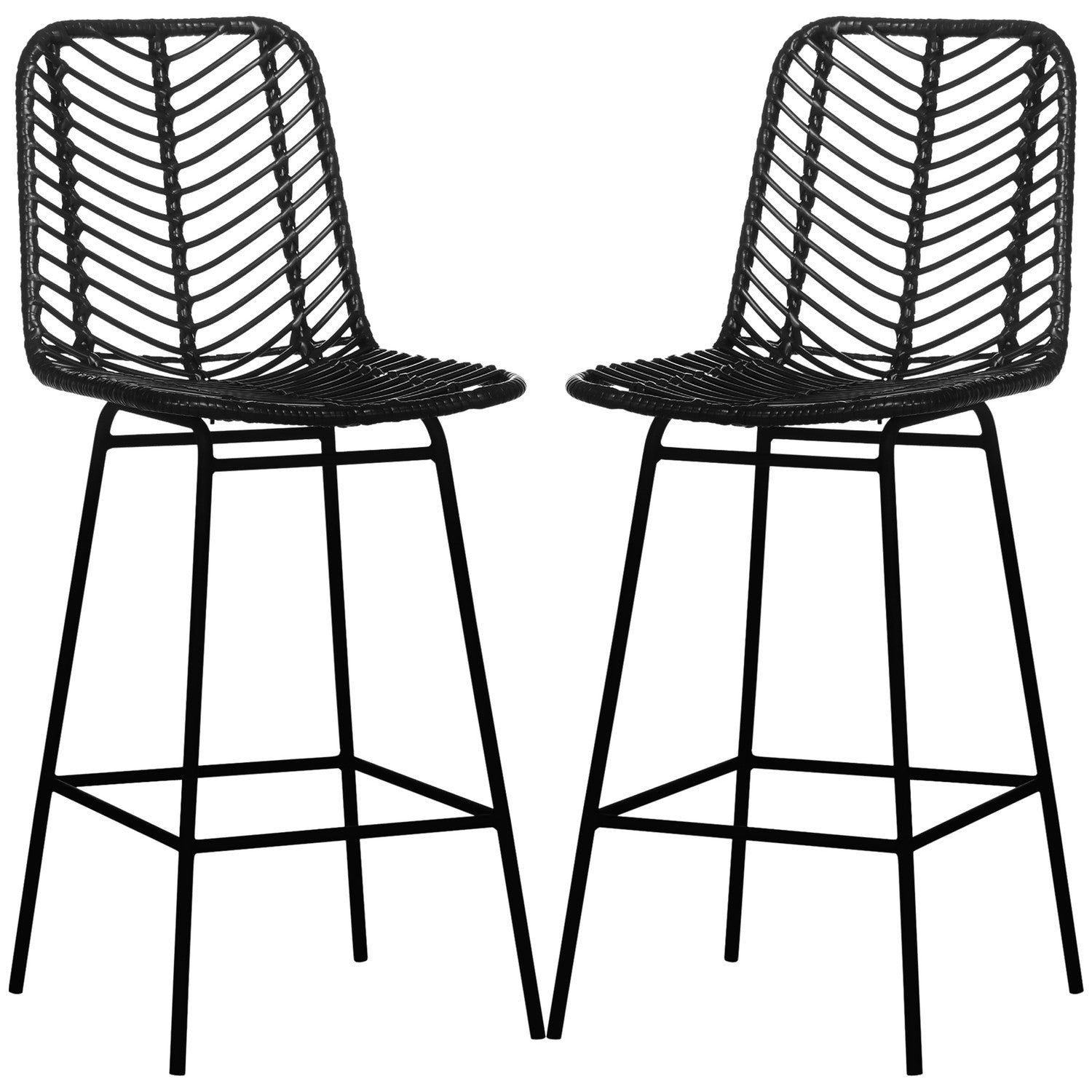 Svart barstolar, ben och fotstöd i stål, 2-pack