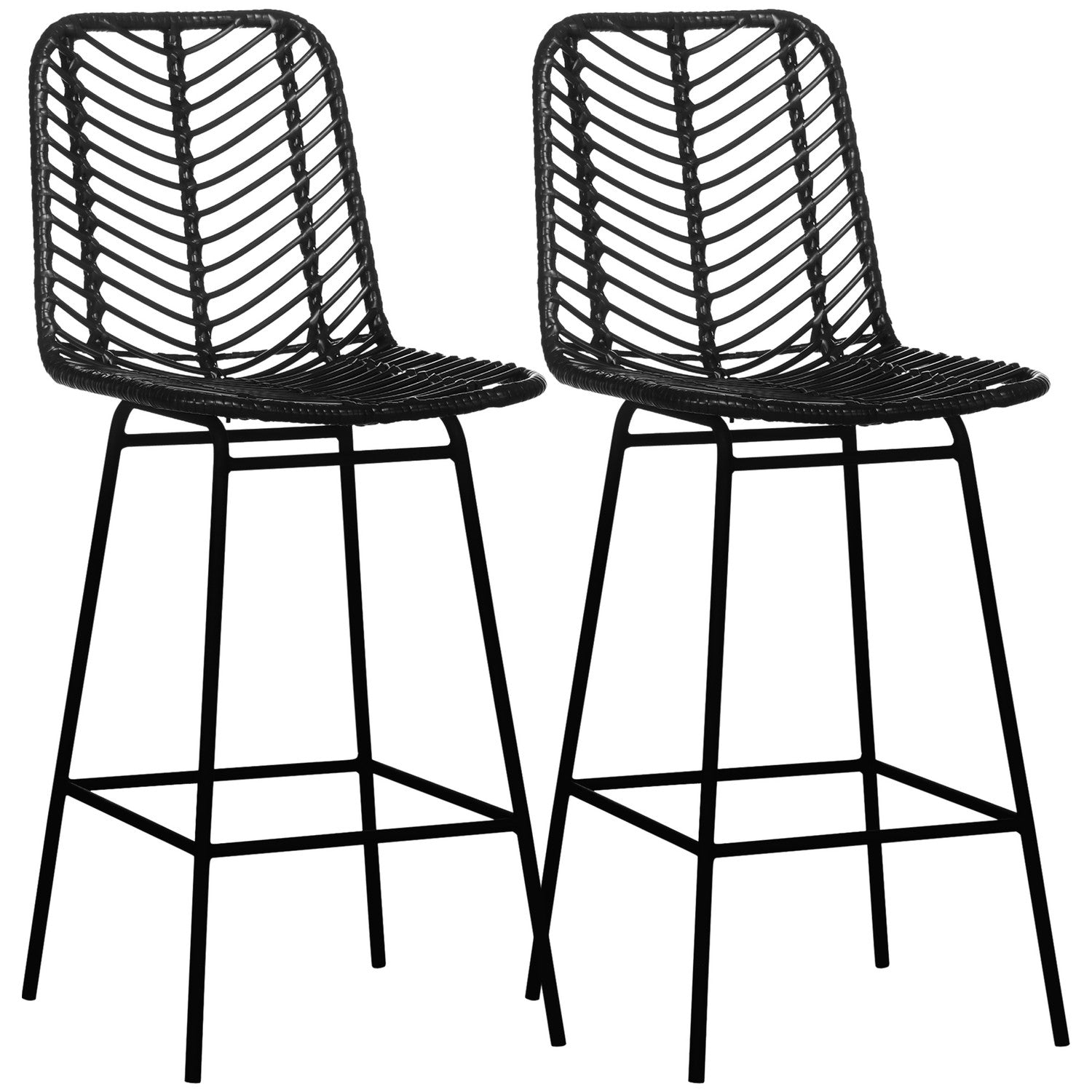 Svart barstolar, ben och fotstöd i stål, 2-pack