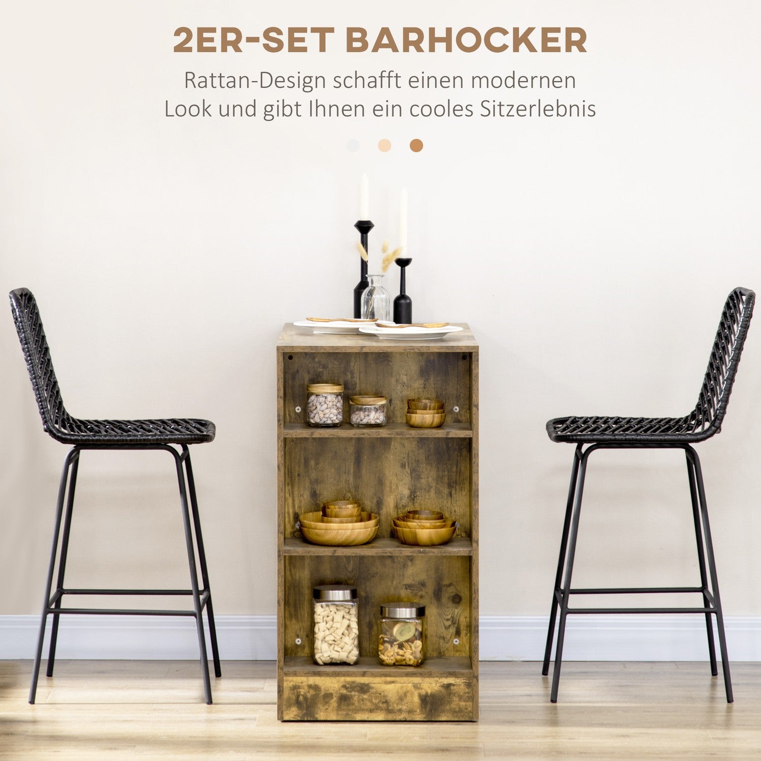 Svart barstolar, ben och fotstöd i stål, 2-pack
