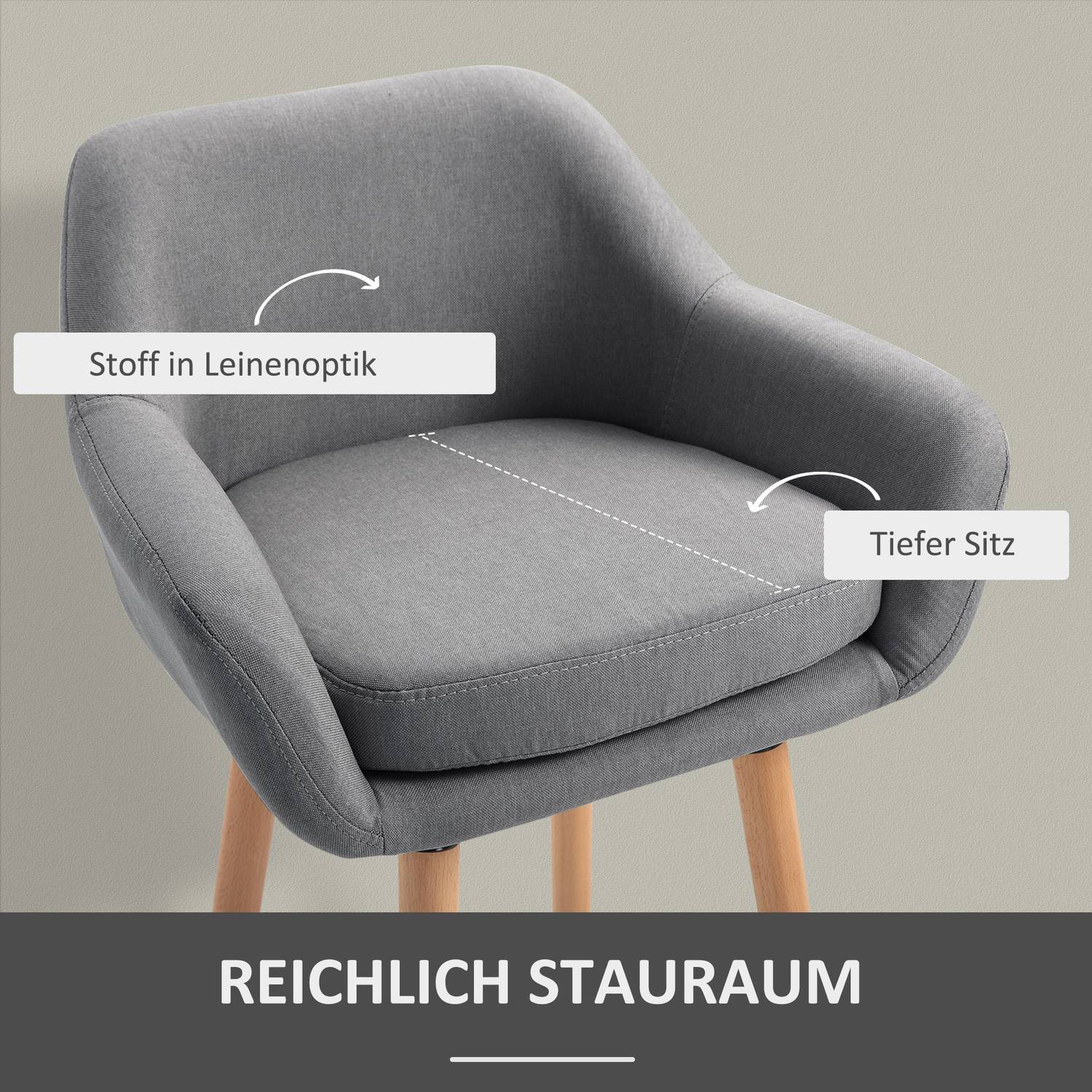 Set med 2 grå barstolar, linnekuddar, fotstöd