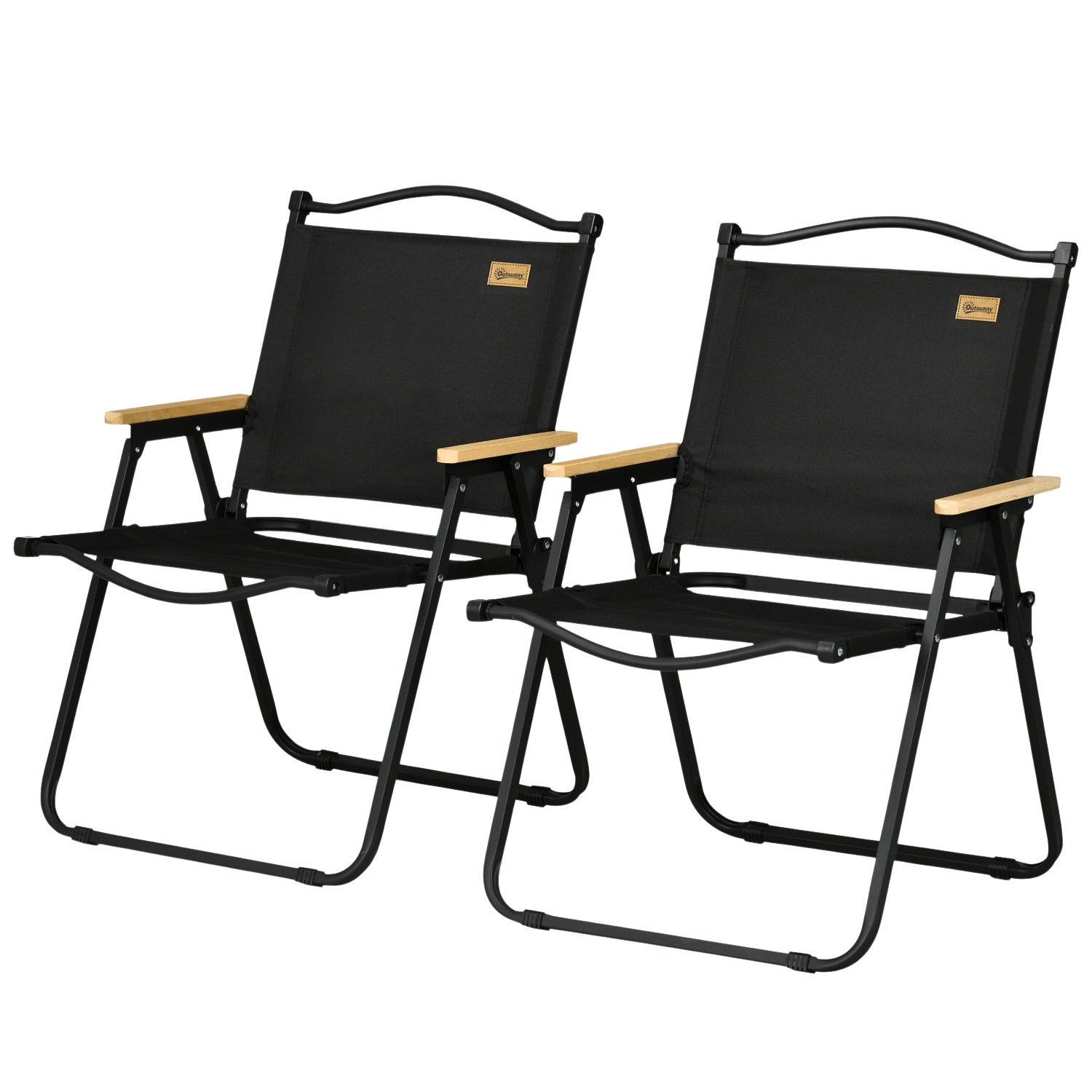 Set med 2 hopfällbara campingstolar, svart stålram