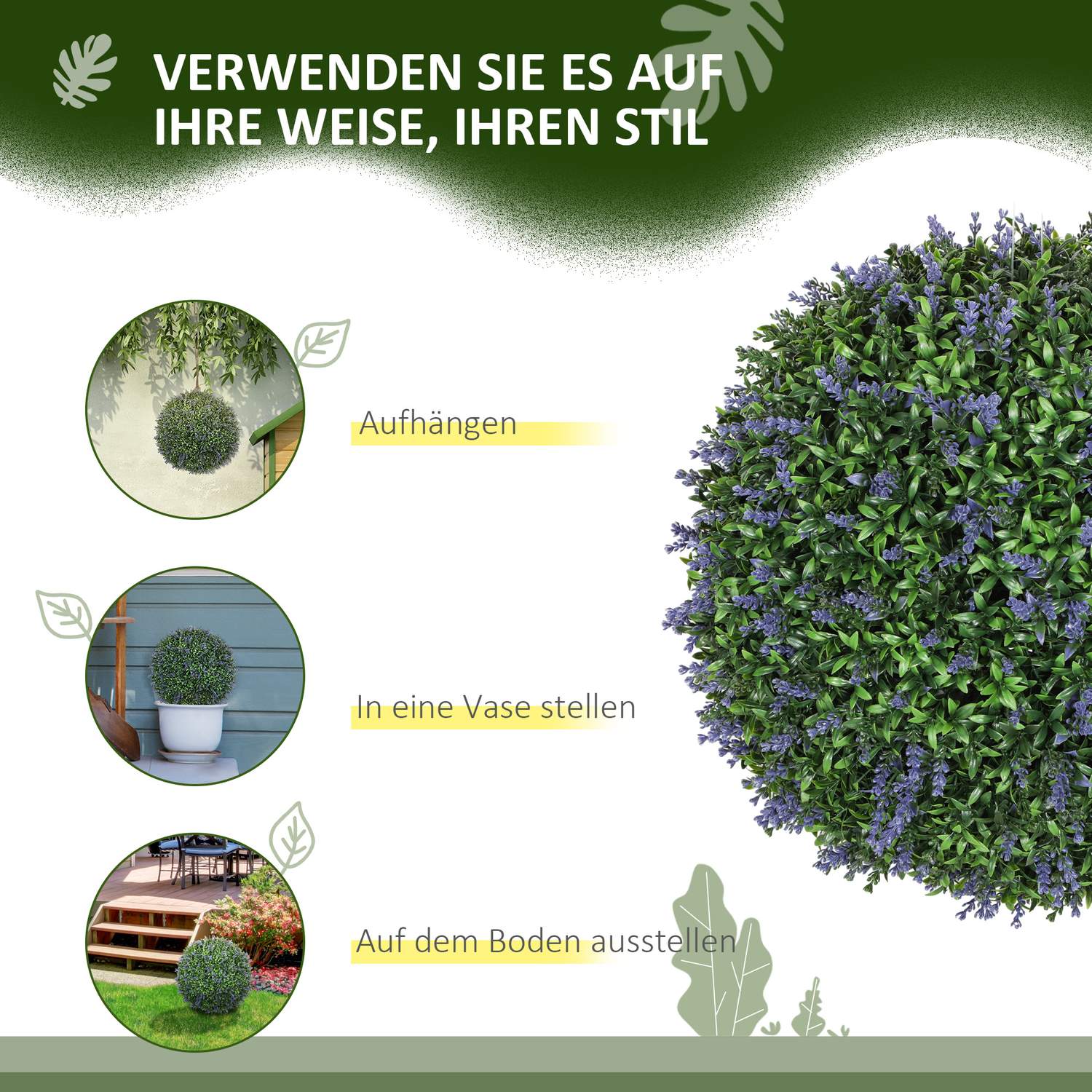 Konstgjord lavendel: 42 cm bollformad växt för hem och kontor