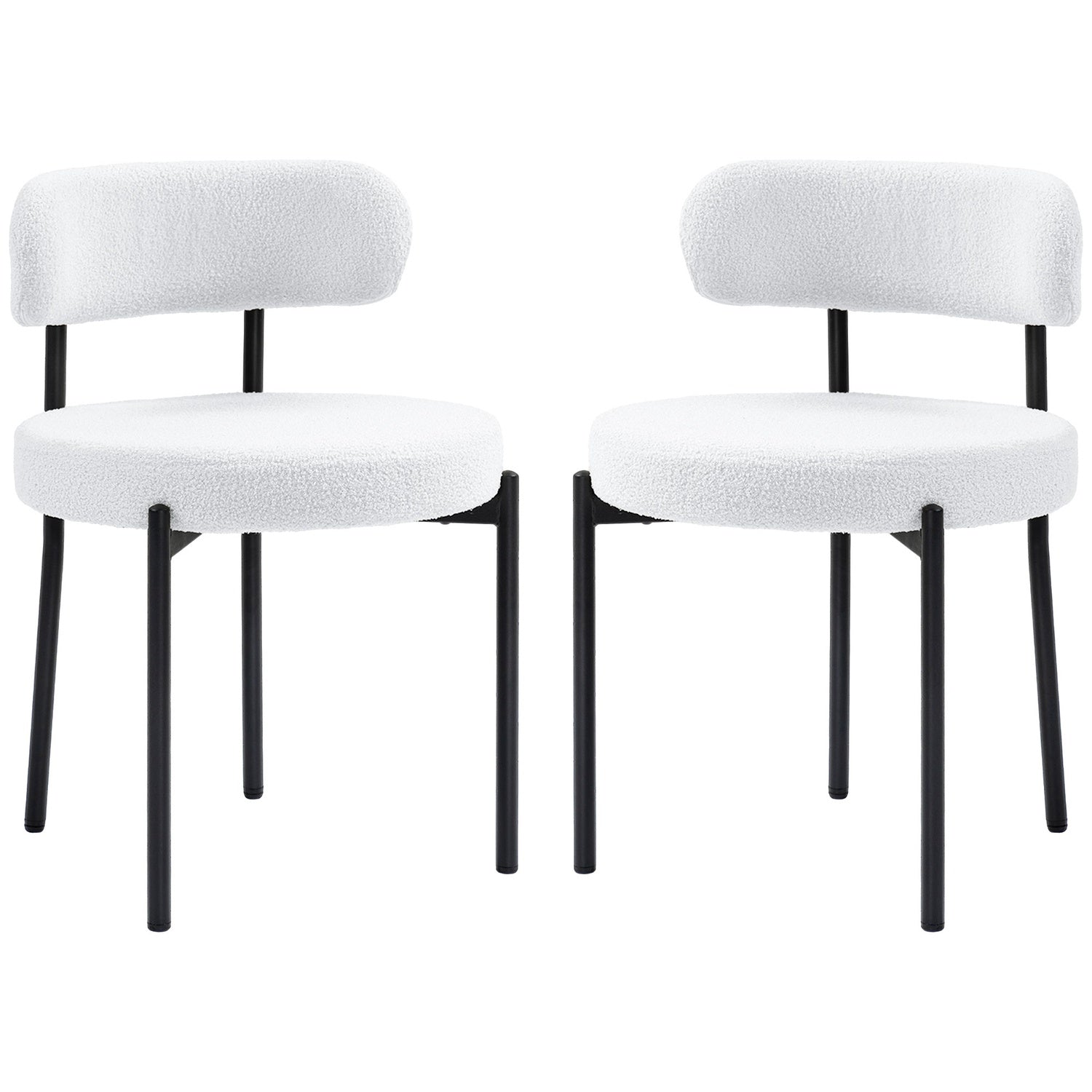Set van 2 eetkamerstoelen, bekleed met fleece, stoelen met gestoffeerde zittingen, metalen poten, crème wit