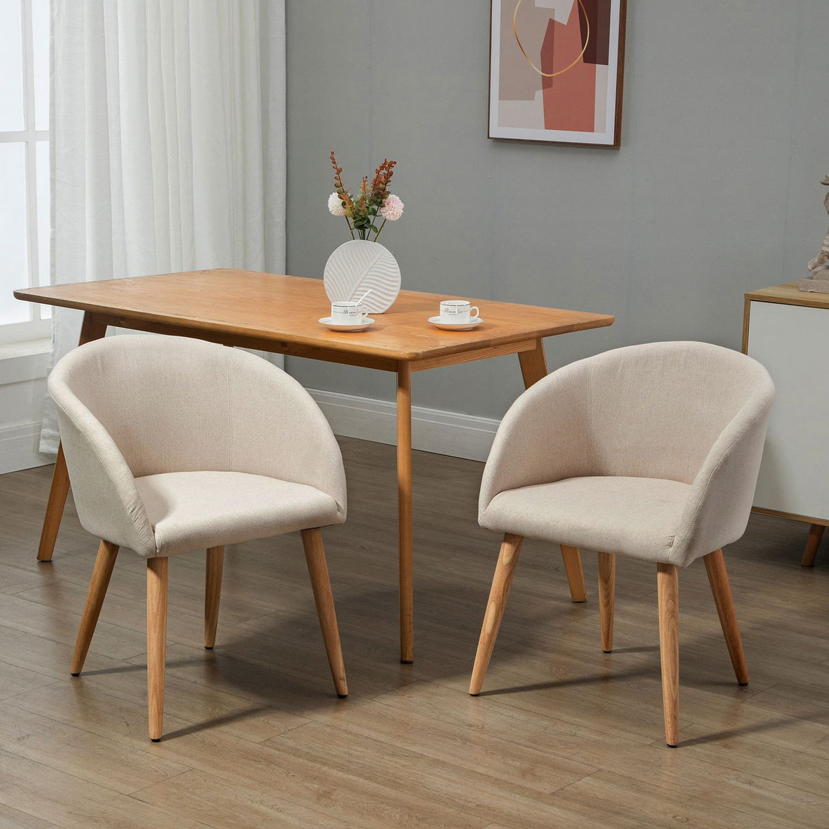 Set med 2 matstolar, linnetyg, metallram