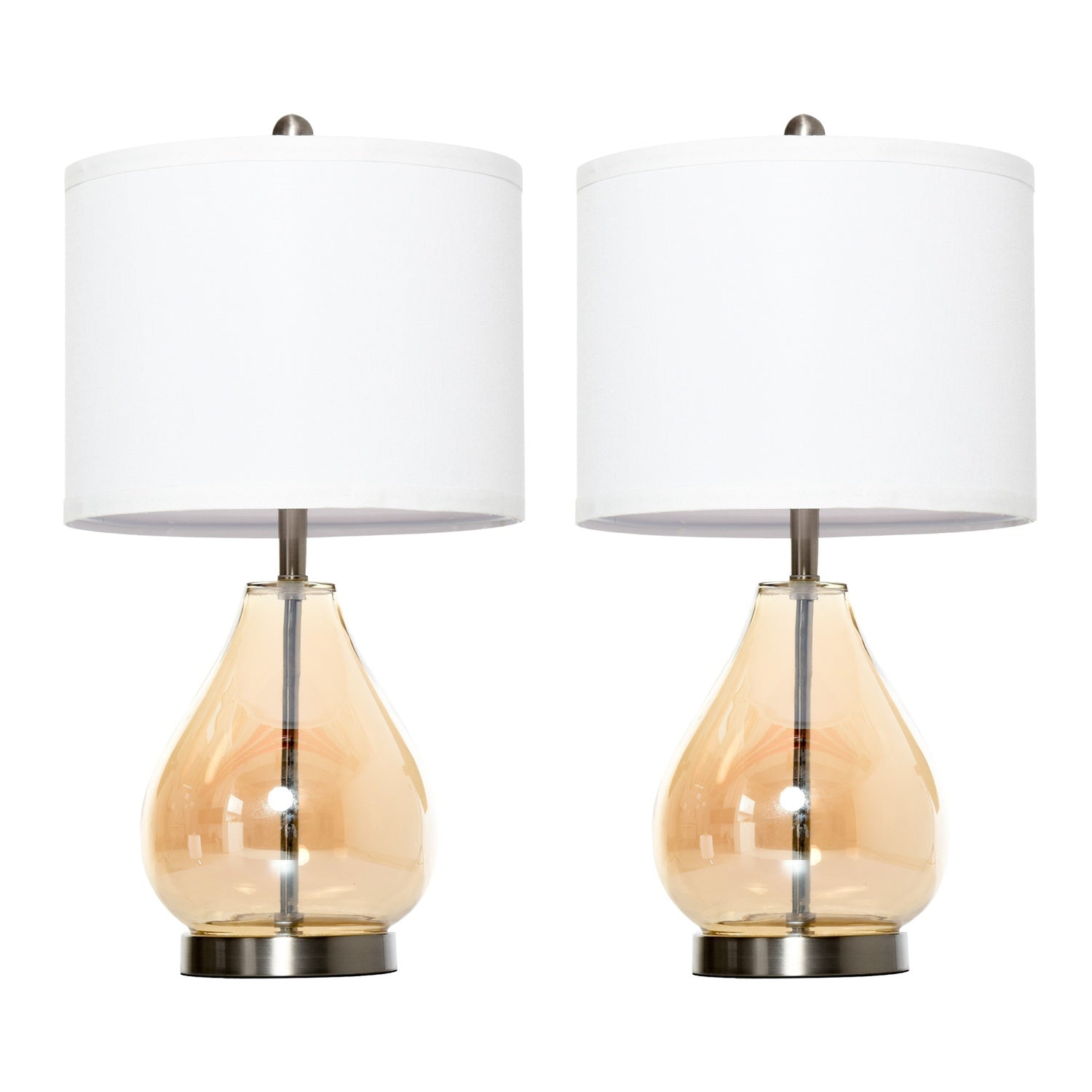 Set med 2 sängbordslampor - glas, linne, E27-sockel