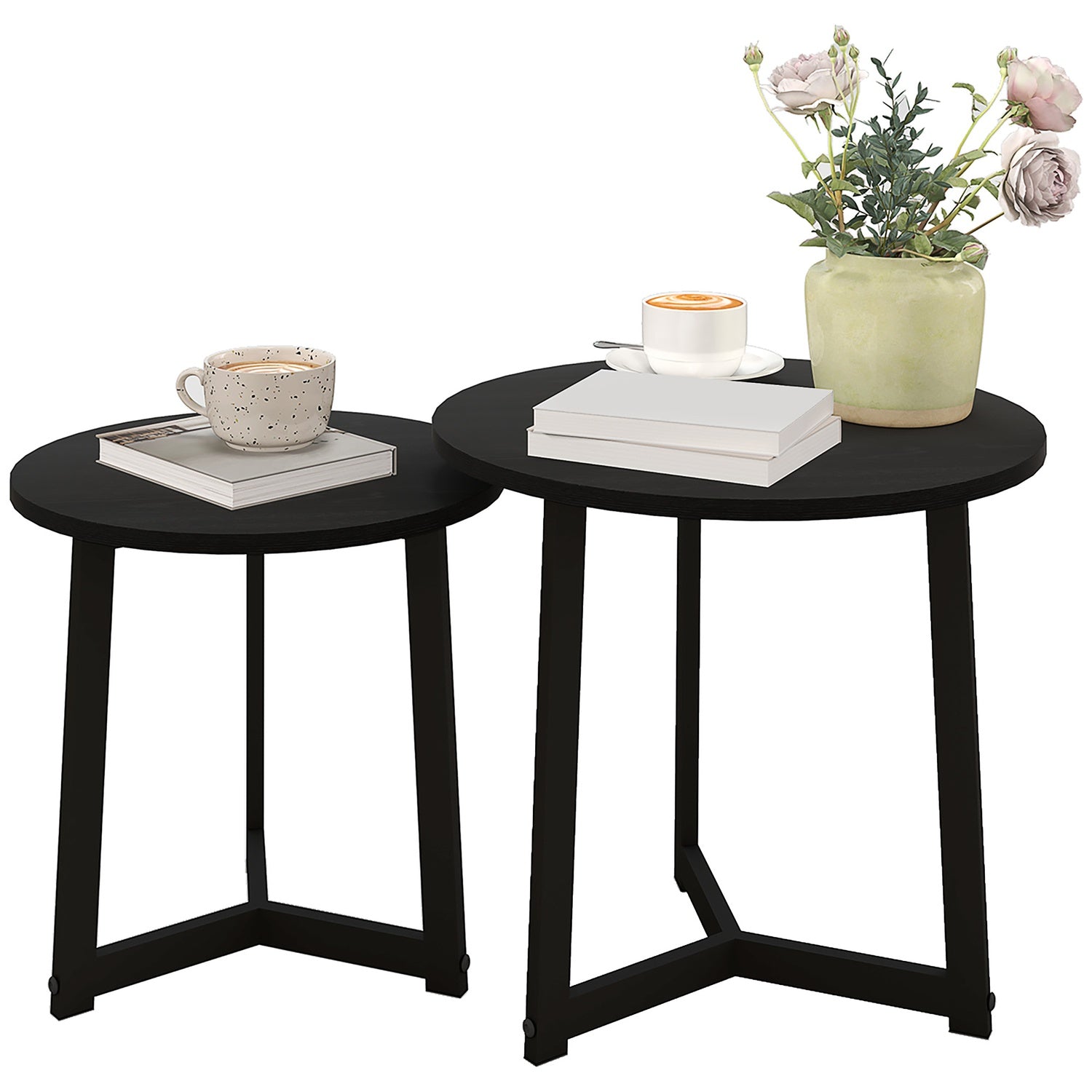 Runda soffbord med stålram – modern svart design