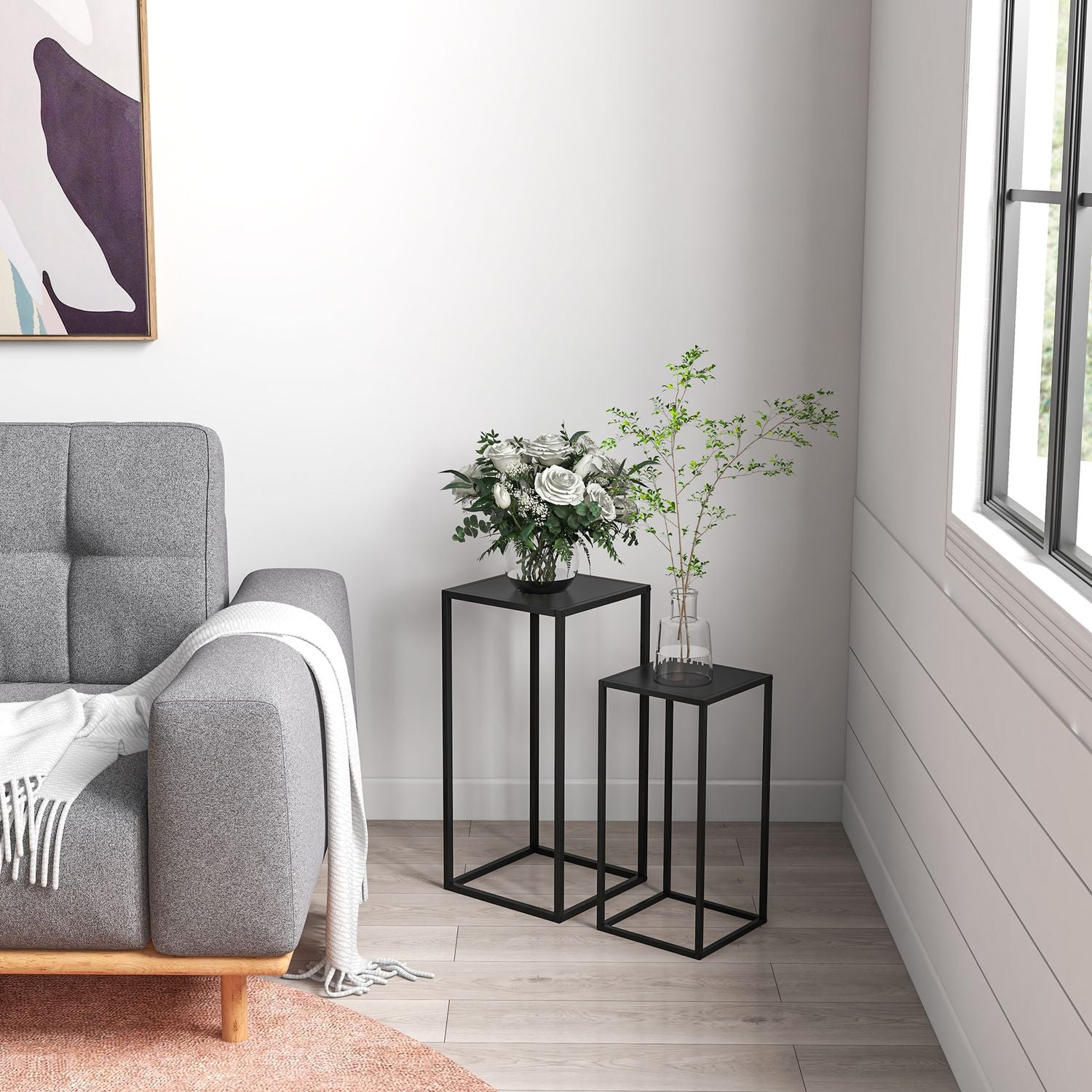 Black Steel Plant Pallar, set om 2 – inomhus/utomhusbruk