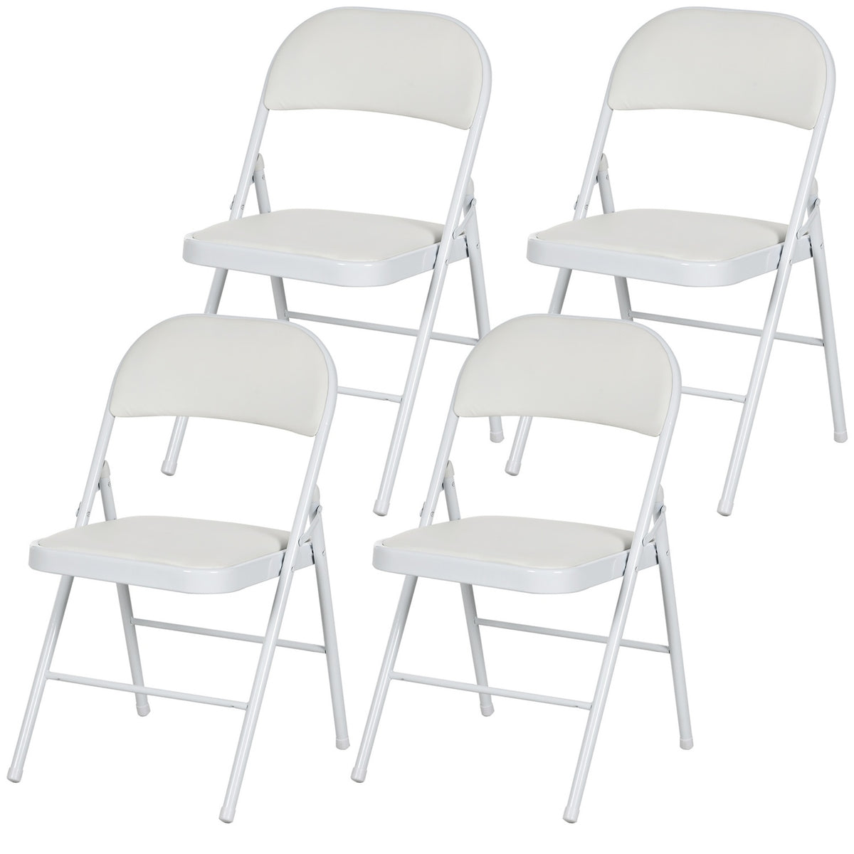 Set van 4 klapstoelen, draagbare bureaustoelen, metalen poten, inklapbare stoel voor kantoor, ontvangst, wachtkamer, kunstleer, wit