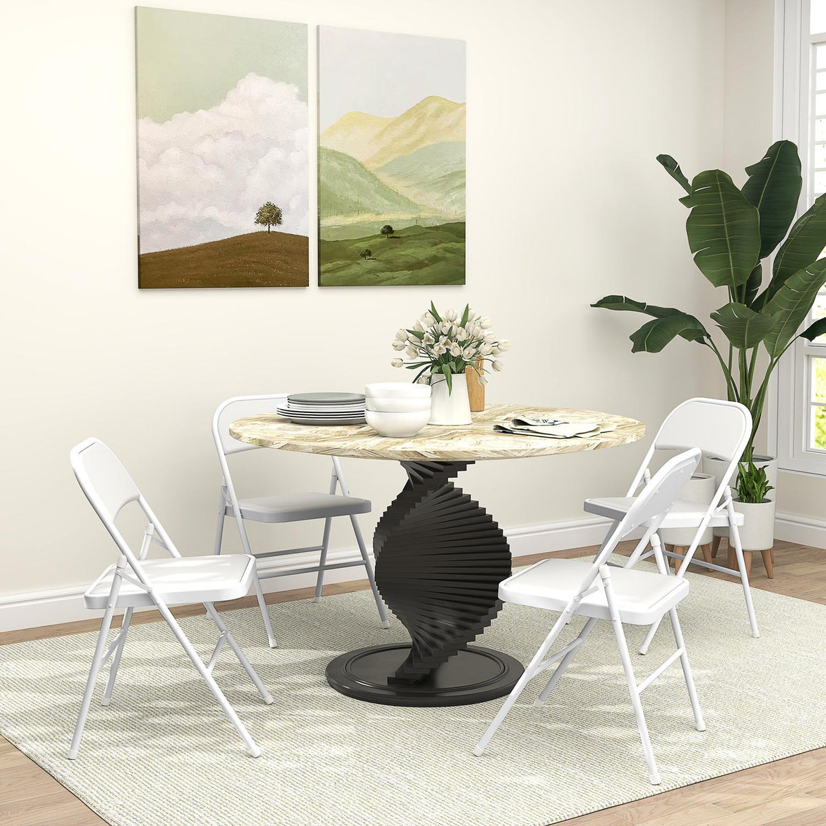Set van 4 klapstoelen, draagbare bureaustoelen, metalen poten, inklapbare stoel voor kantoor, ontvangst, wachtkamer, kunstleer, wit
