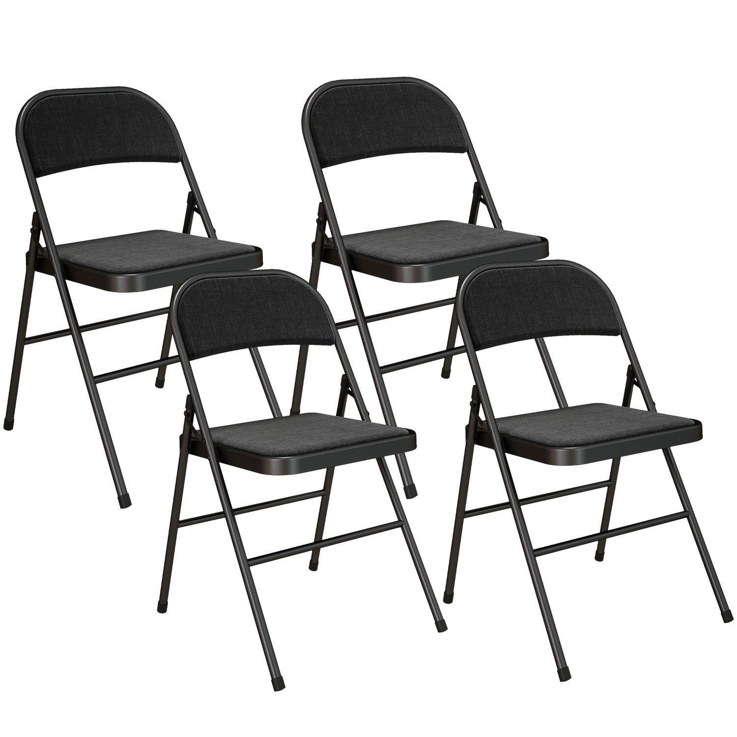 Set van 4 klapstoelen, draagbare bureaustoelen, metalen poten, klapstoel voor kantoor, receptie, wachtkamer, linnenlook, zwart