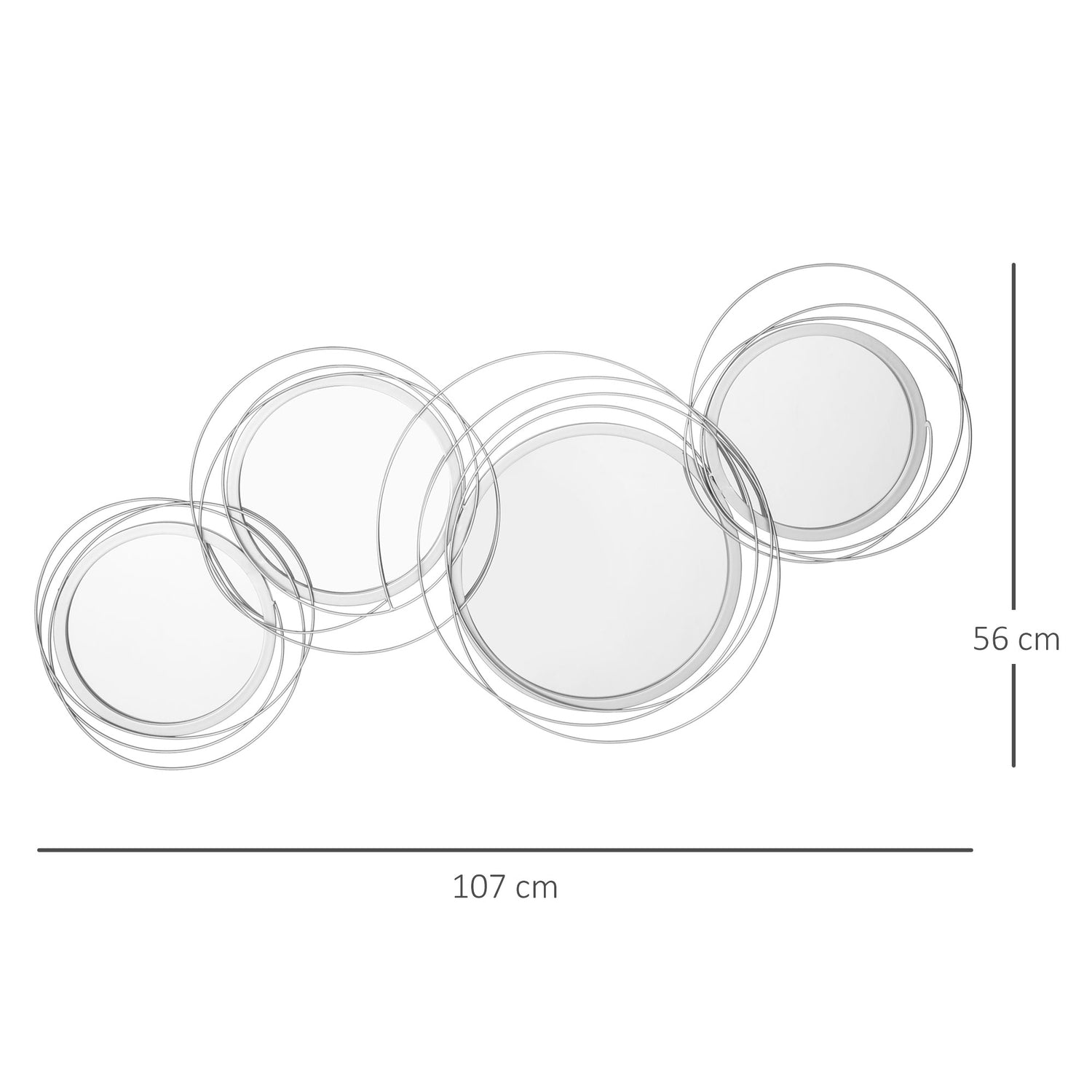 Set med 4 runda silverväggspeglar – Vardagsrumsinredning