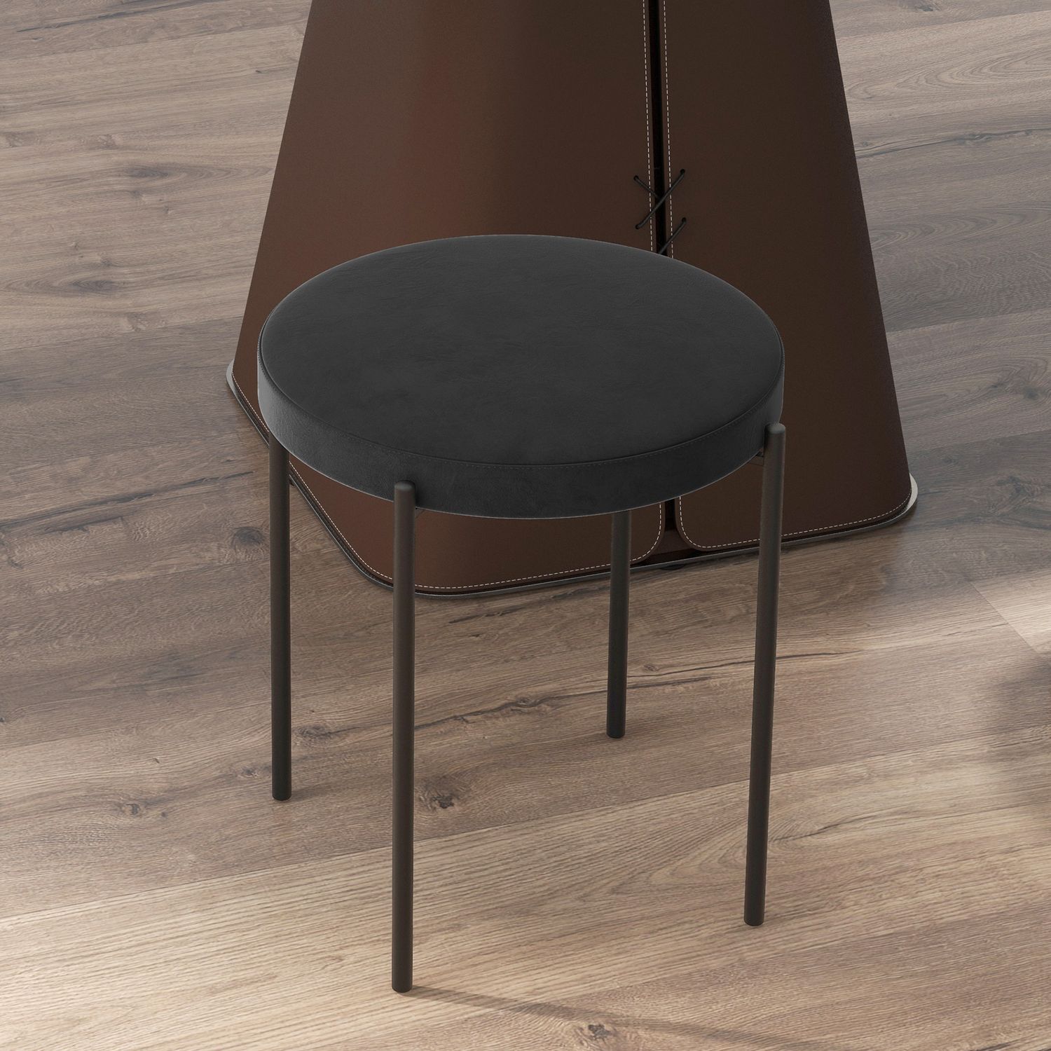 Set med 4 st stapelbara bänkpallar i sammet, svart, vadderad sits