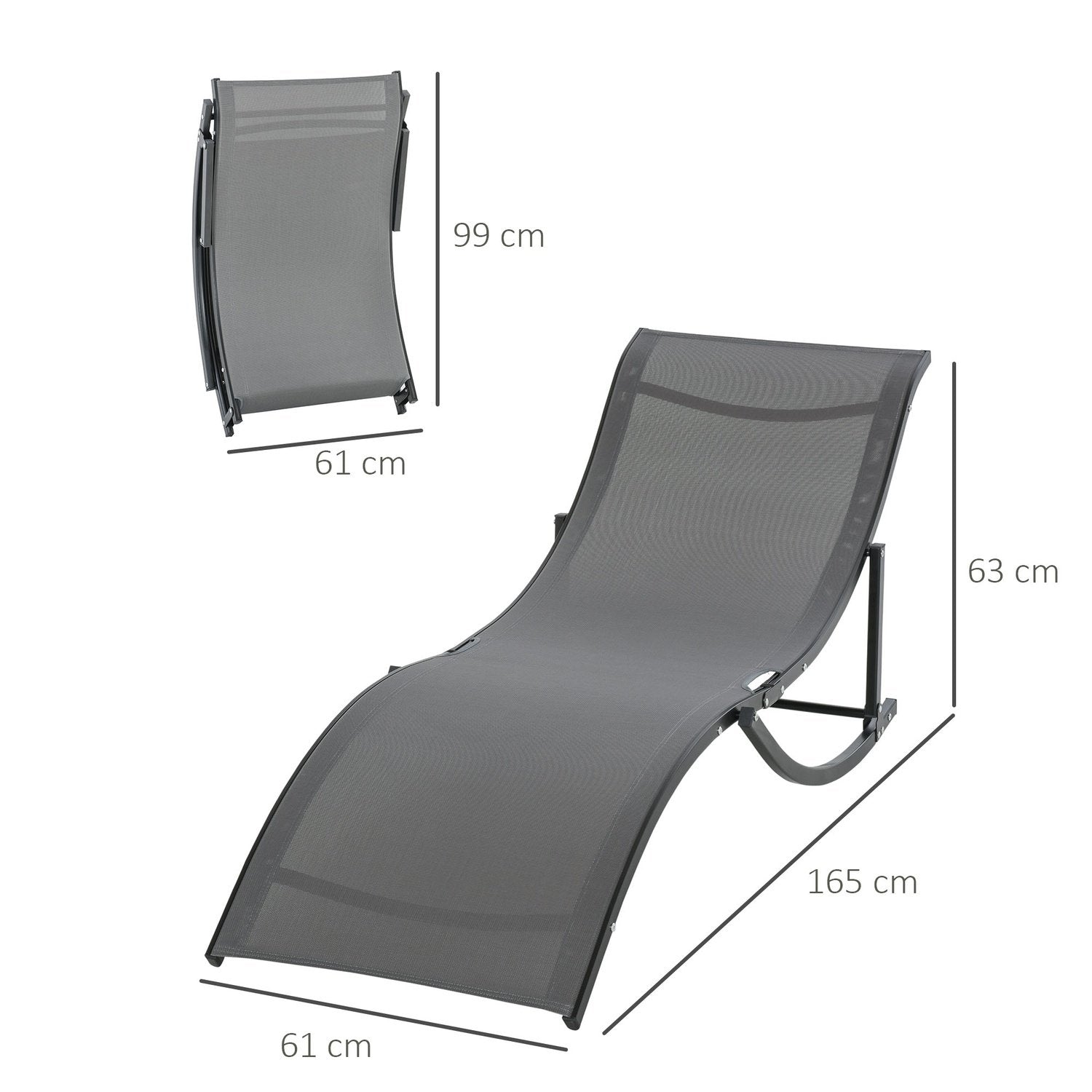 Set Med 2 Solstolar, Trädgårdsstolar, Tygstolar, Ergonomisk Aluminiumtextlinje Mörkgrå 165 X 61 X 63 Cm