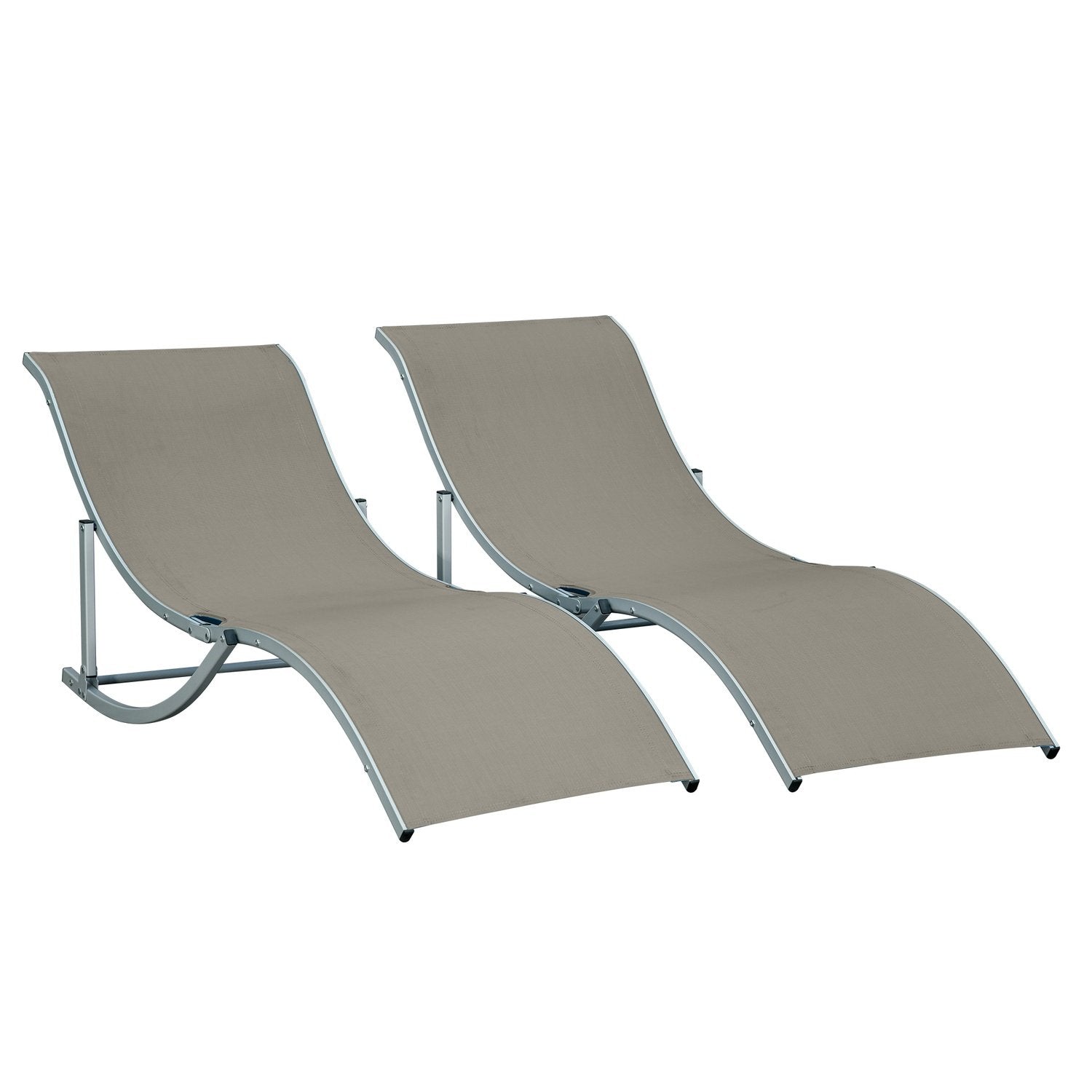 Set Med 2 Solstolar Trädgårdsstolar Tyg Solstol Relax Solstol Ergonomisk Aluminium Textline Ljusgrå 165 X 61 X 63 Cm