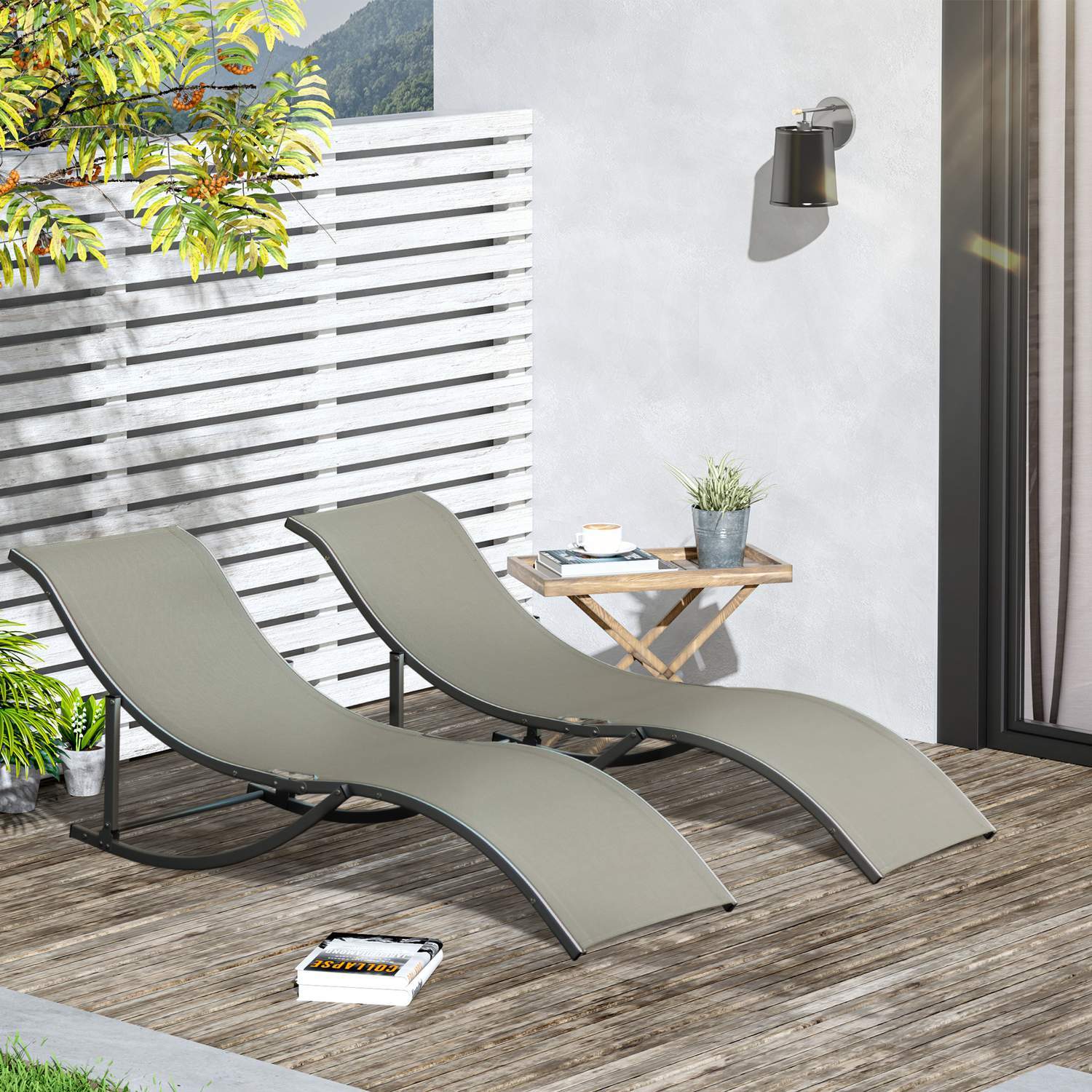 Set Med 2 Solstolar Trädgårdsstolar Tyg Solstol Relax Solstol Ergonomisk Aluminium Textline Ljusgrå 165 X 61 X 63 Cm