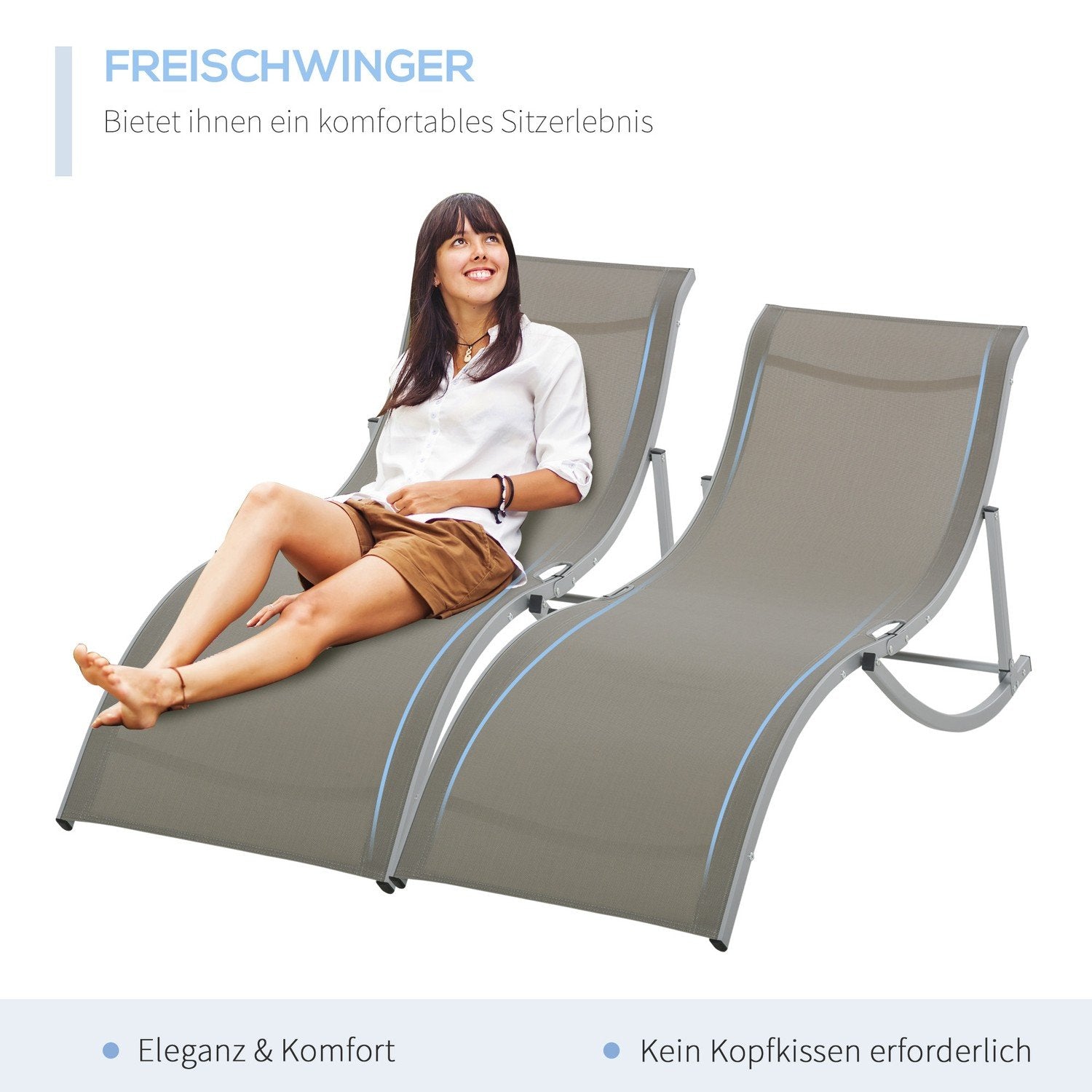 Set Med 2 Solstolar Trädgårdsstolar Tyg Solstol Relax Solstol Ergonomisk Aluminium Textline Ljusgrå 165 X 61 X 63 Cm