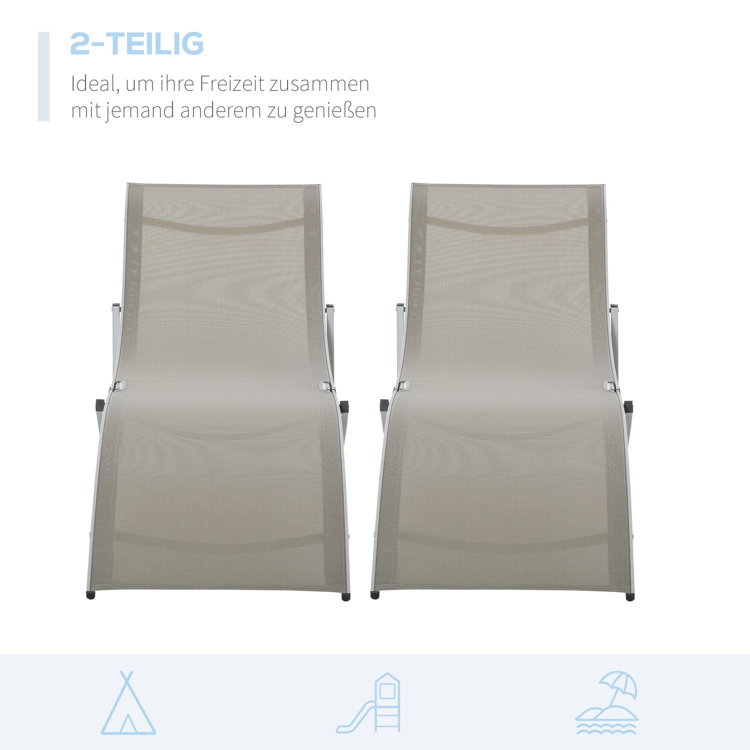 Set Med 2 Solstolar Trädgårdsstolar Tyg Solstol Relax Solstol Ergonomisk Aluminium Textline Ljusgrå 165 X 61 X 63 Cm