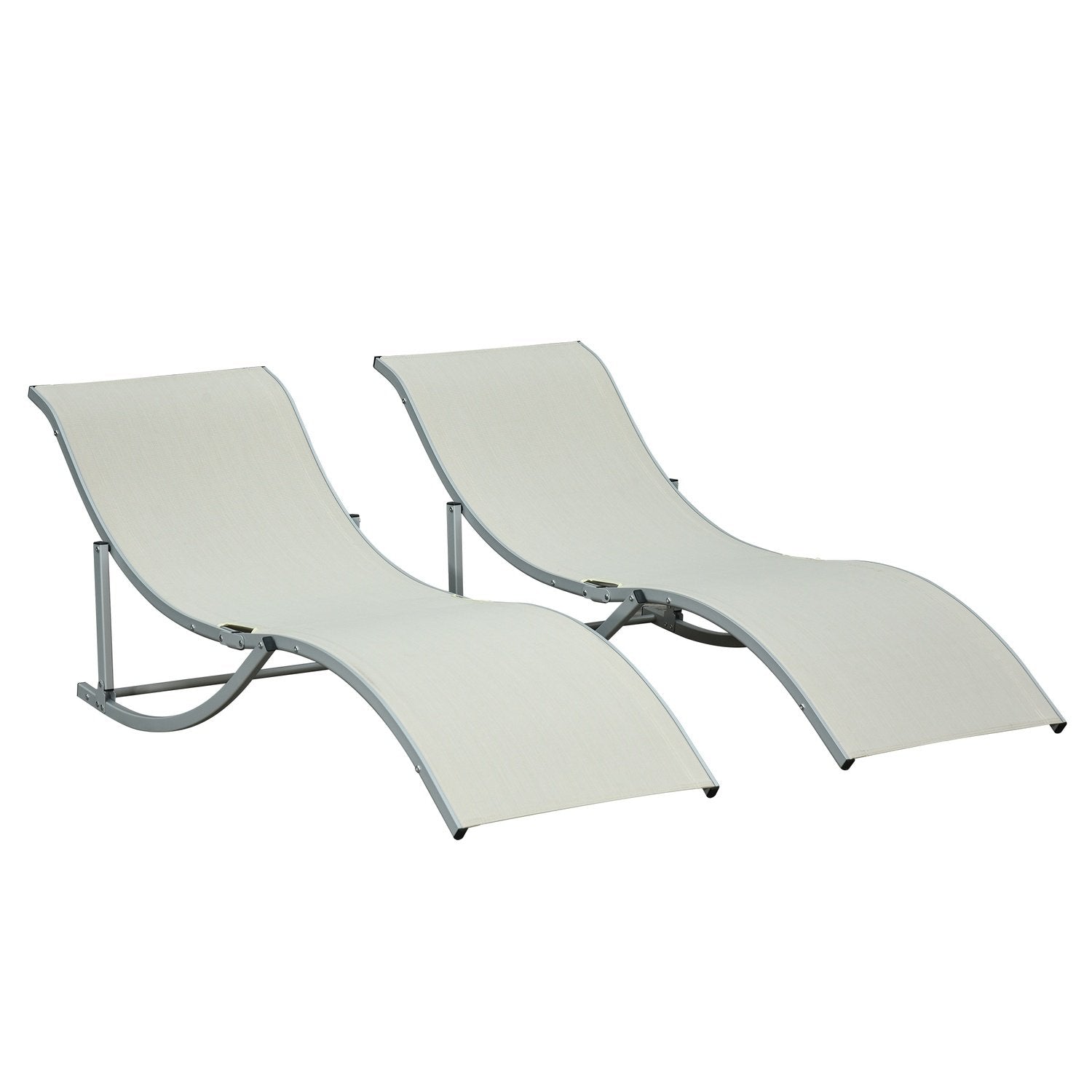 Solstolar Set Med 2 Trädgårdsstolar Aluminium Textline Ergonomisk Hopfällbar Beige 165X61X63Cm