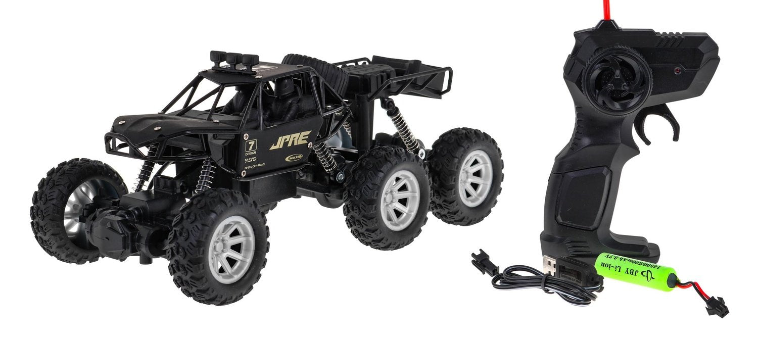 Sexhjulig off-road RC-bil med metallkaross och 4WD