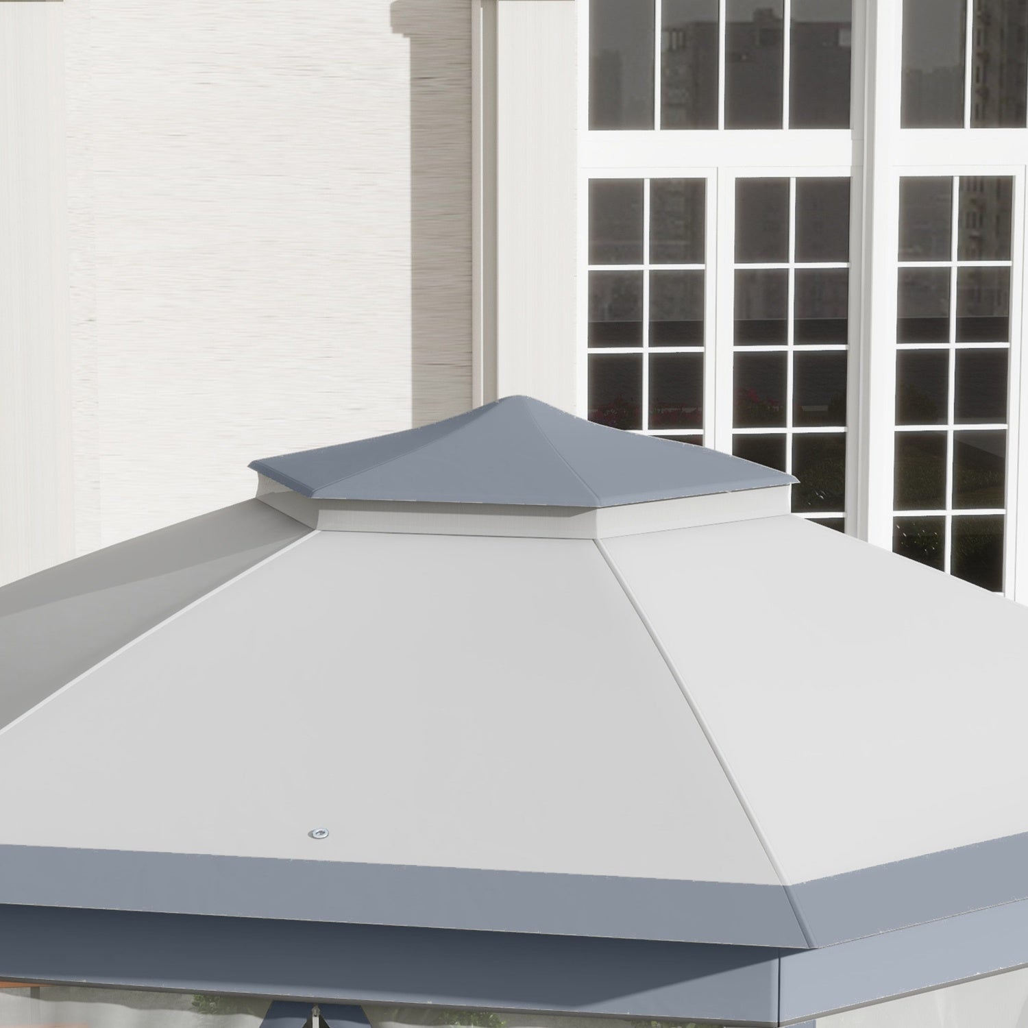 Sexkantigt pop-up partytält, 4x4m, med 6 sidopaneler, grå