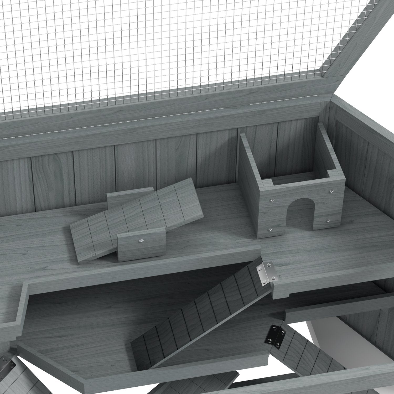 Sexkantig trägnagarbur med fällbart lock, 115x60x55 cm