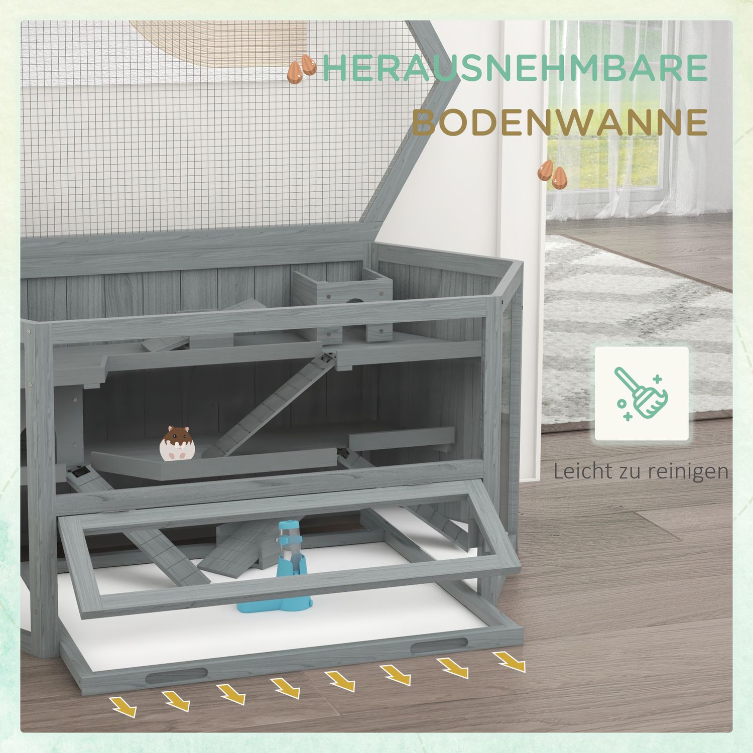 Sexkantig trägnagarbur med fällbart lock, 115x60x55 cm