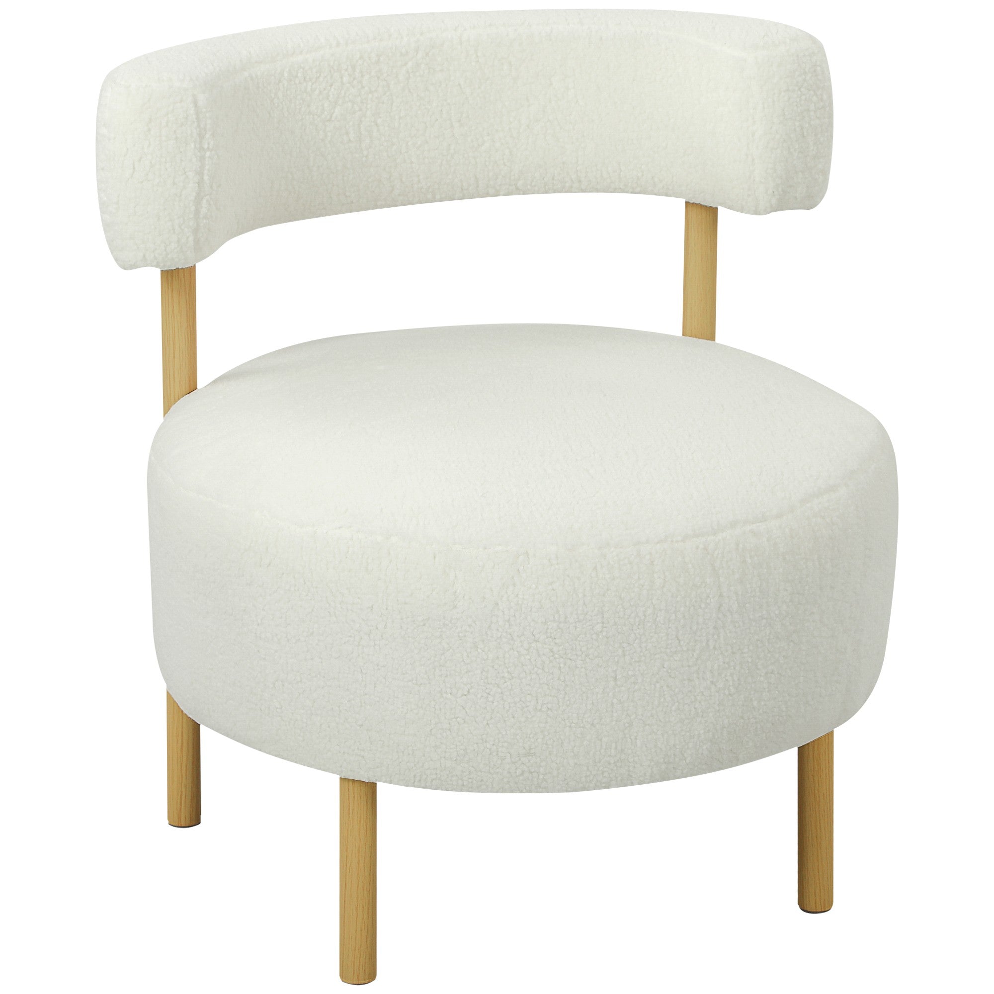 Sherpa-fleece fåtölj, metallben med träliknande utseende, krämvit