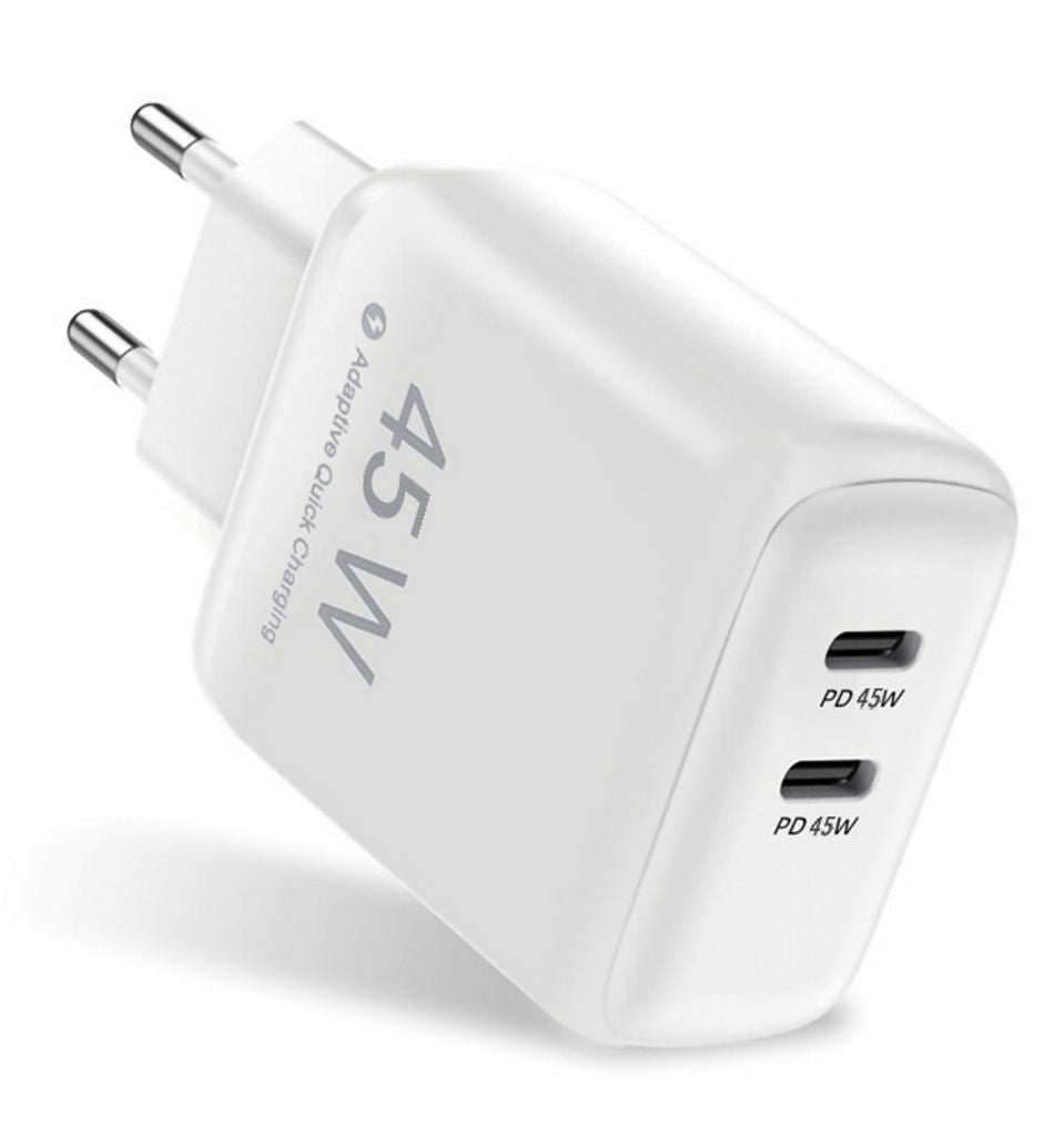 SiGN Dual USB-C PD Laddare 45W för bärbara datorer och smartphones - Vit