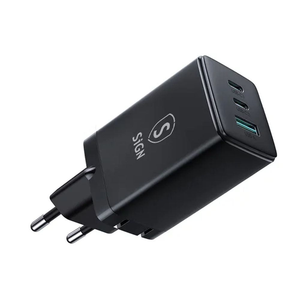 SiGN GaN Ultra 65W 2xUSB-C & 1xUSB-A snabbladdare - svart