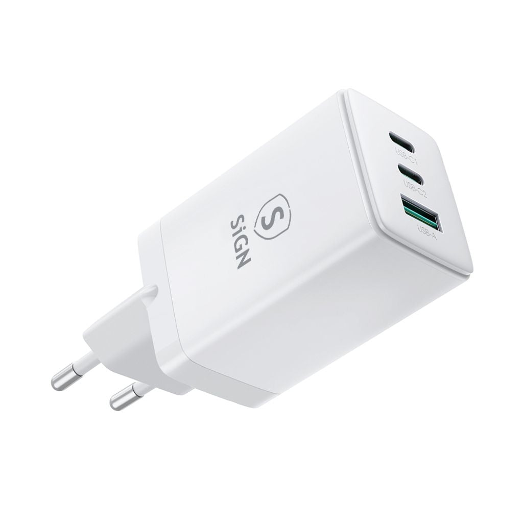 SiGN GaN Ultra 65W 2xUSB-C & 1xUSB-A snabbladdare - vit