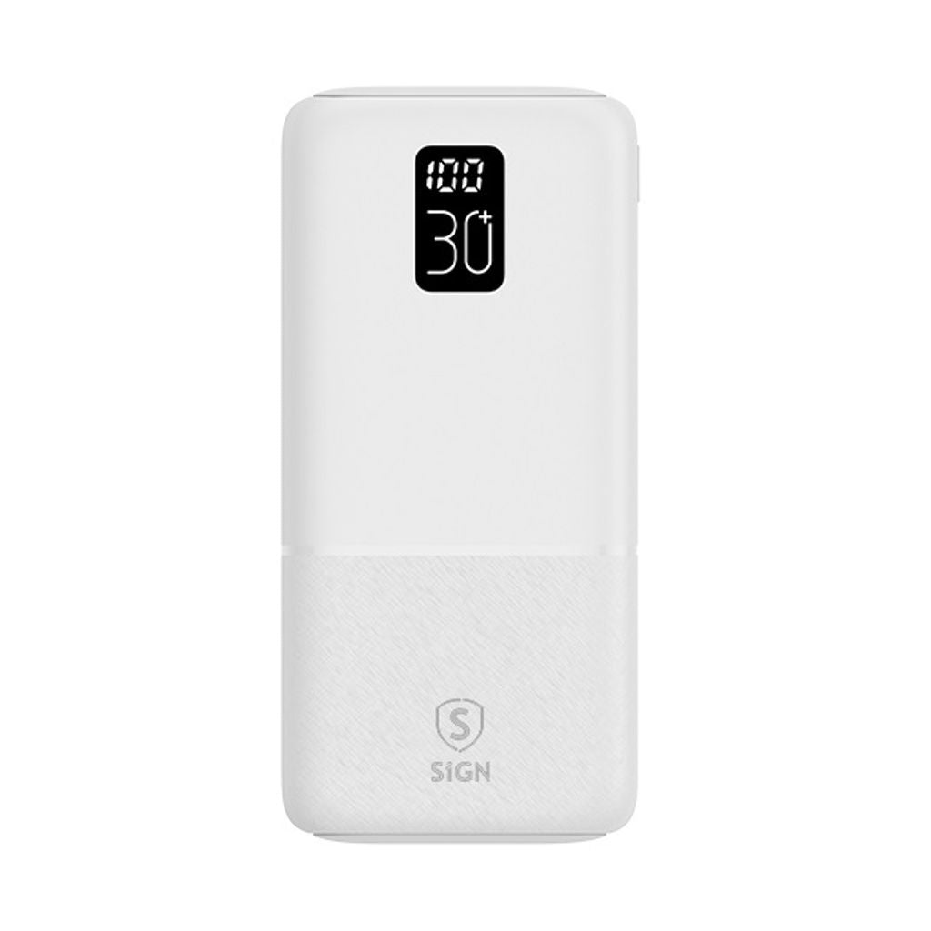 SiGN Powerbank 30 000 mAh USB-C & USB-A - Vit