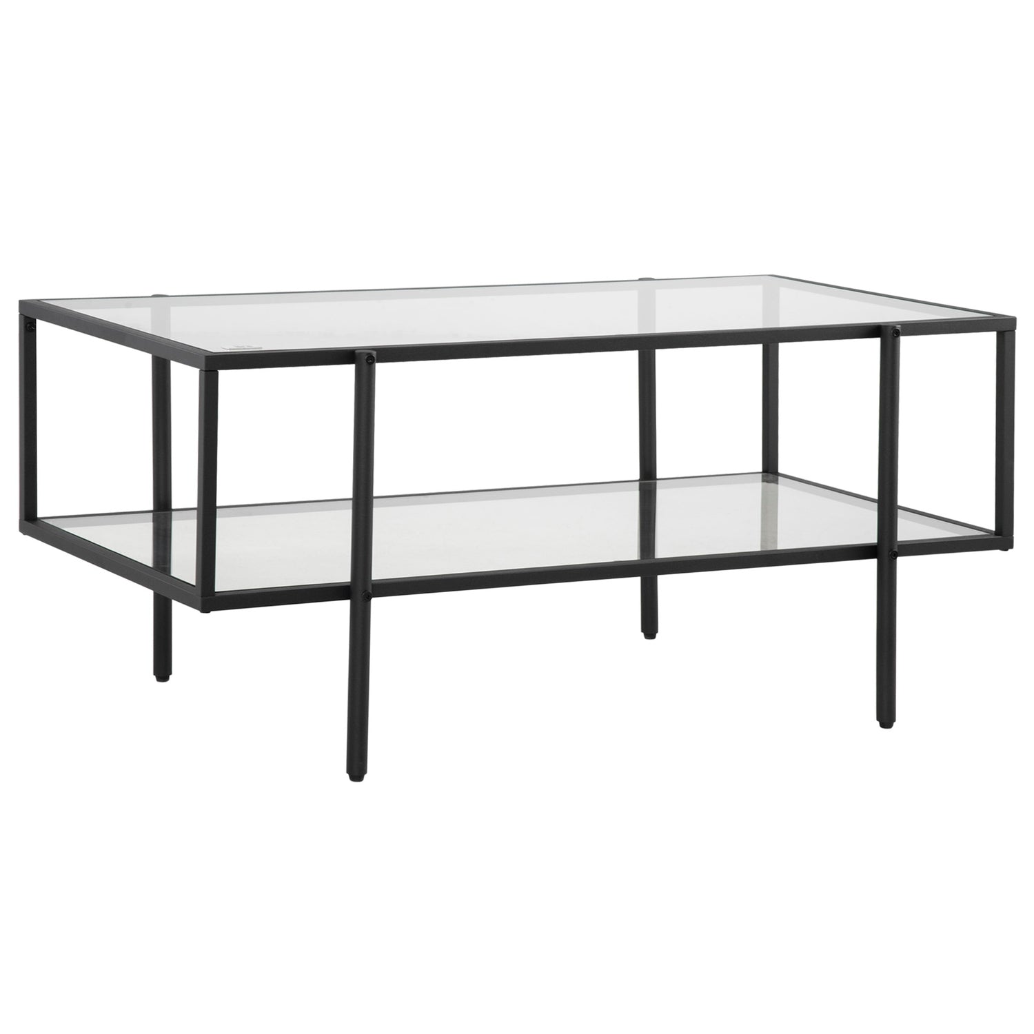 Soffbord i glas, 3 hyllplan, Stålstomme, Svart