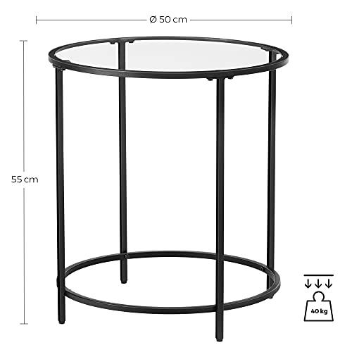 Sidobord i svart glas, robust stålram, enkel montering