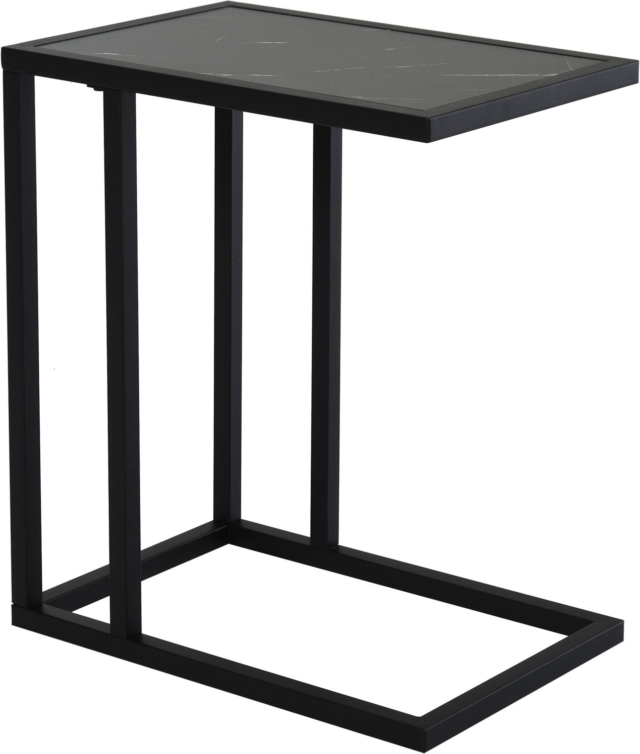 Svart soffbord, marmorfinish, metallstomme, 45x30x51,5 cm