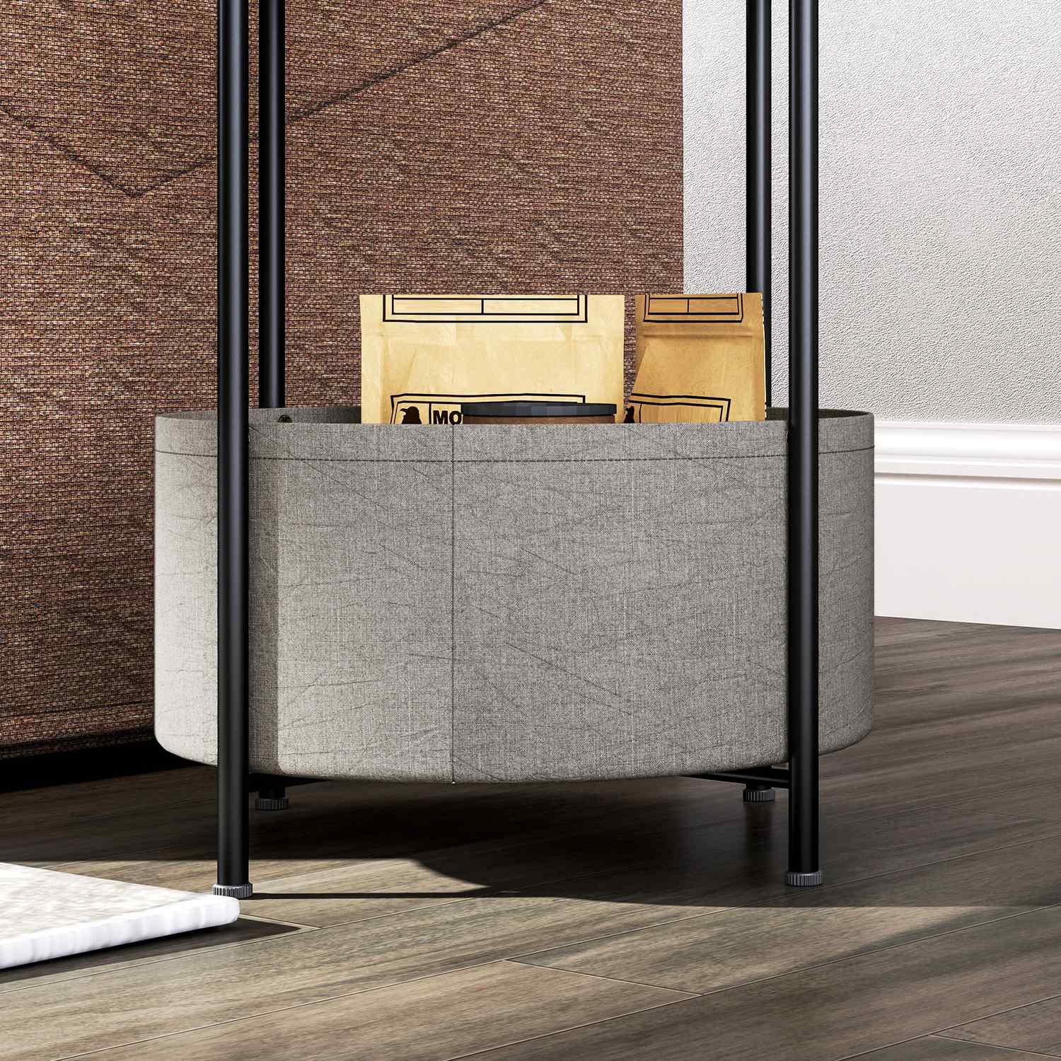 Runt soffbord med förvaring och tygkorg, 44x44x56 cm