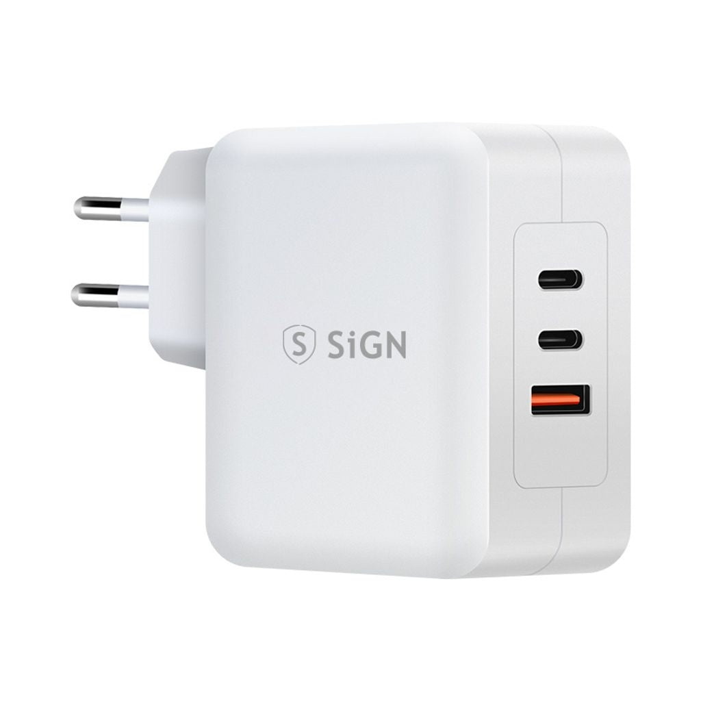 Sign 100W 2xUSB-C & USB-A GaN väggladdare för laptop och smartphone