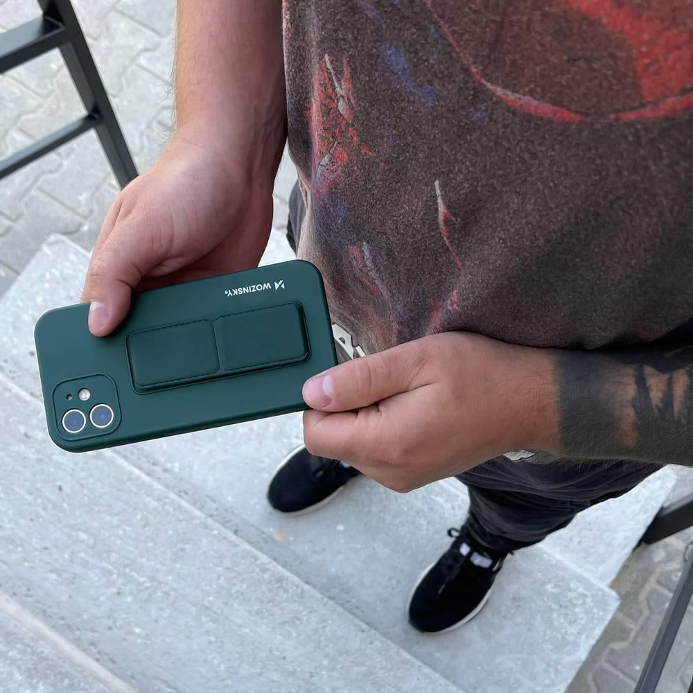 Silikonfodral med stativ för iPhone 12 Pro Max Kickstand Fodral, grå